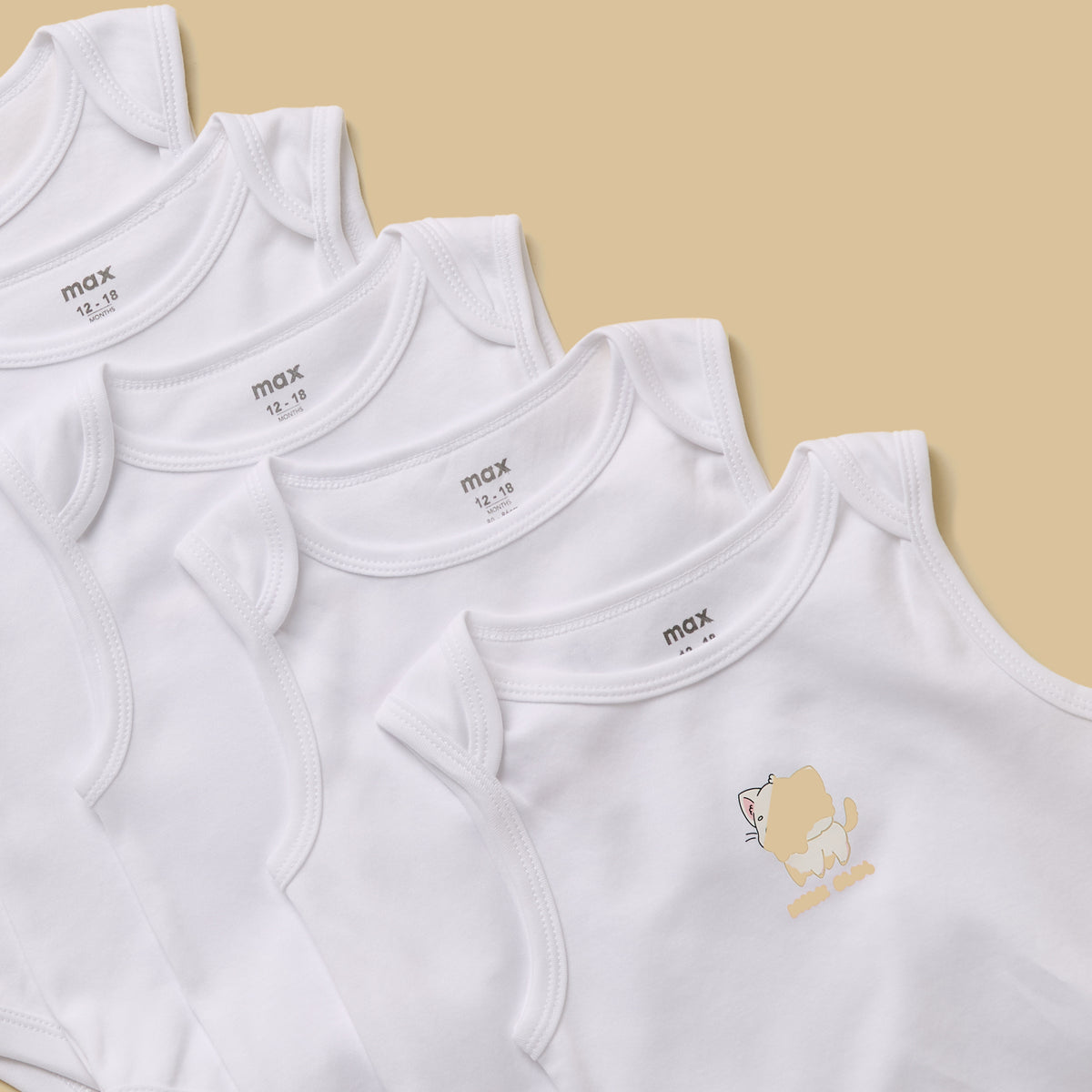 Pack of 5 - Cat Print Cotton Bodysuit