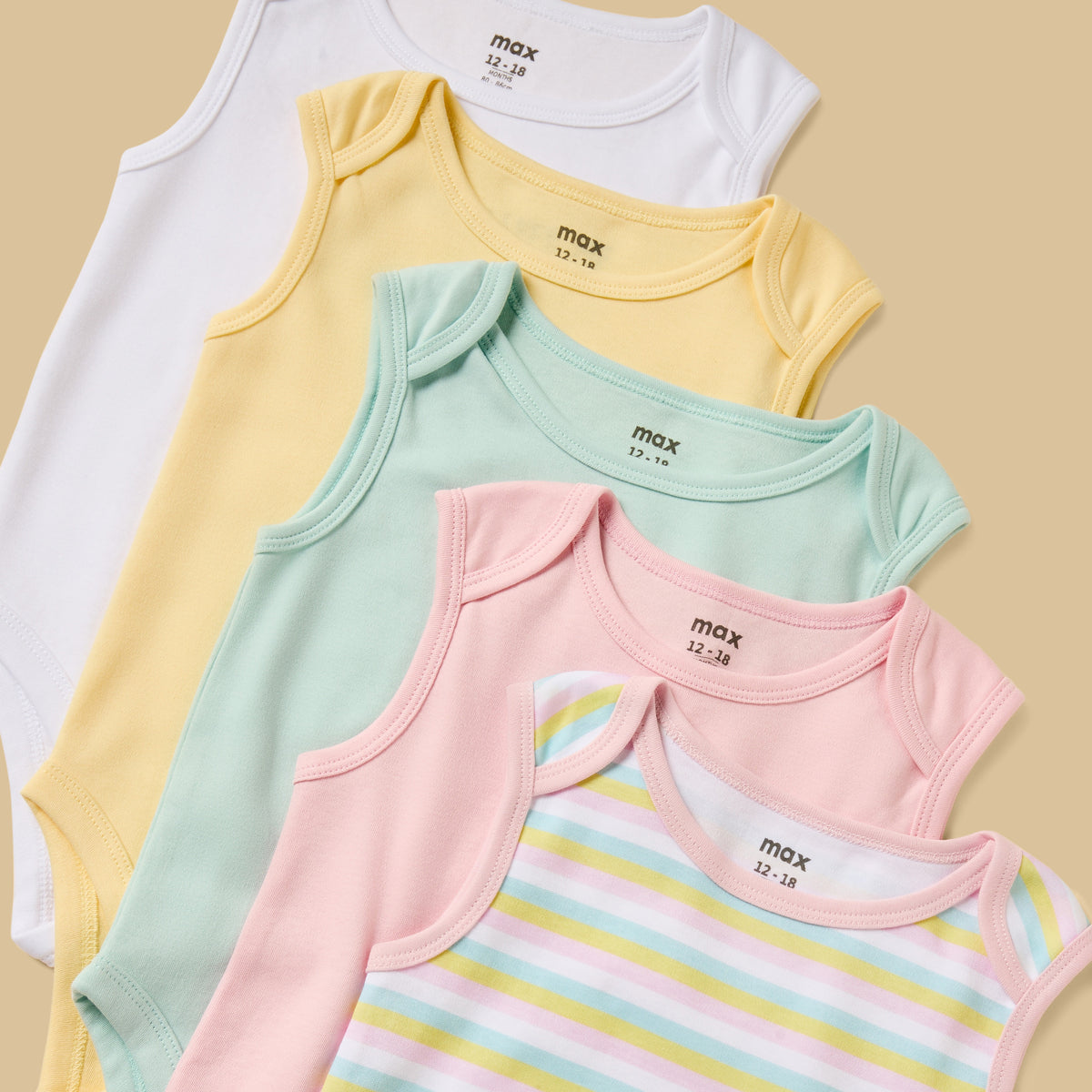 Pack of 5 - Assorted Sleeveless Cotton Bodysuit