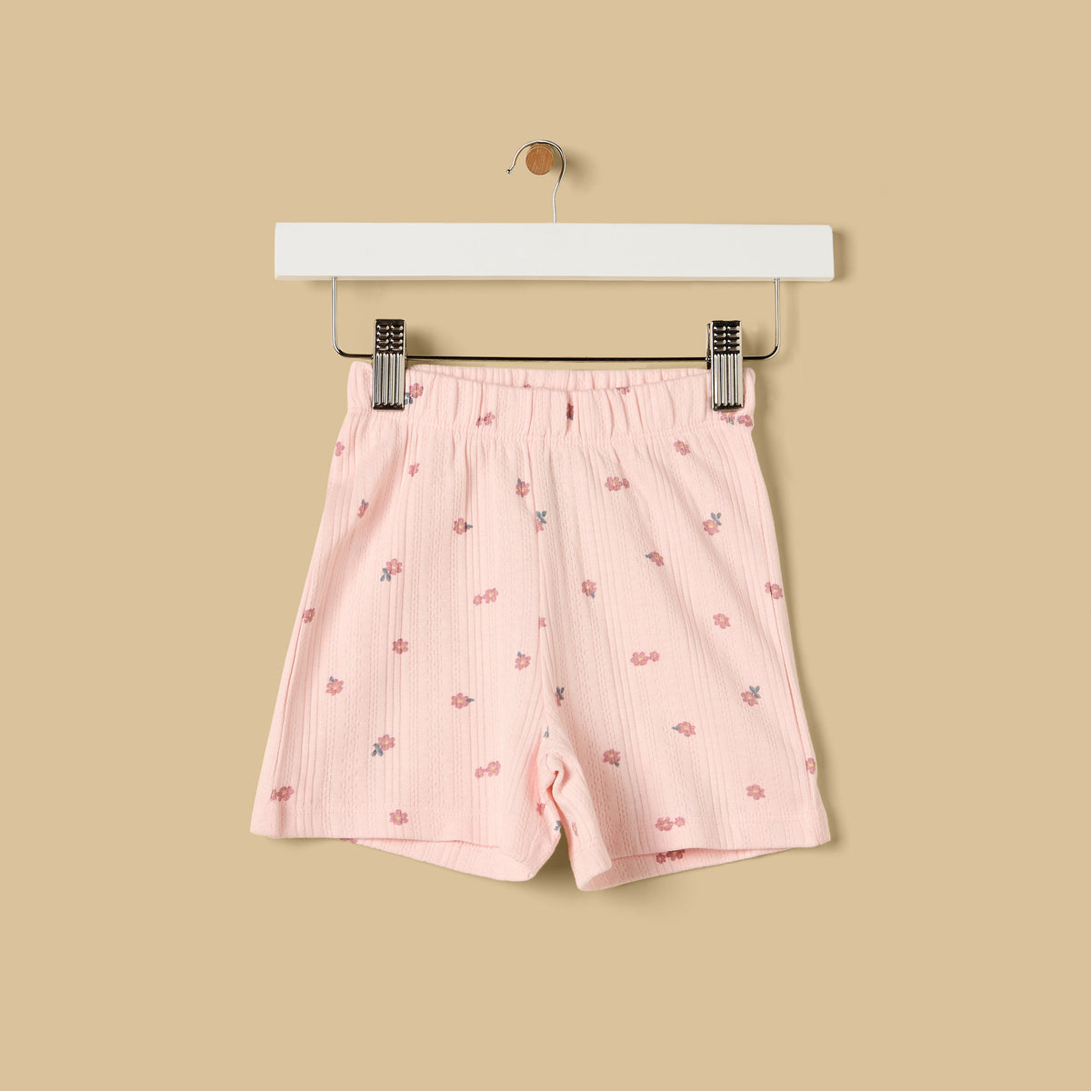 Floral Print Pointelle Cotton Shorts Set