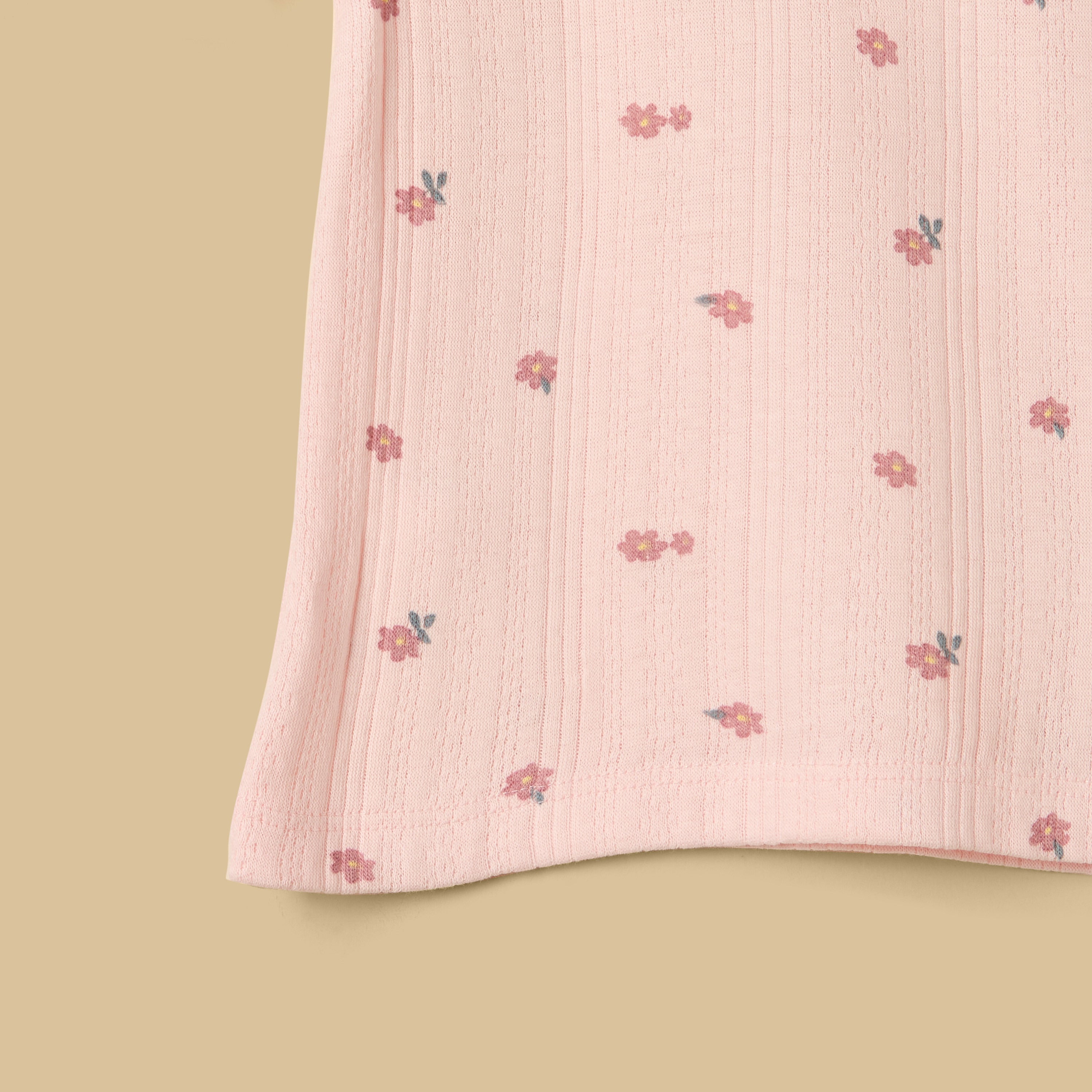 Floral Print Pointelle Cotton Shorts Set