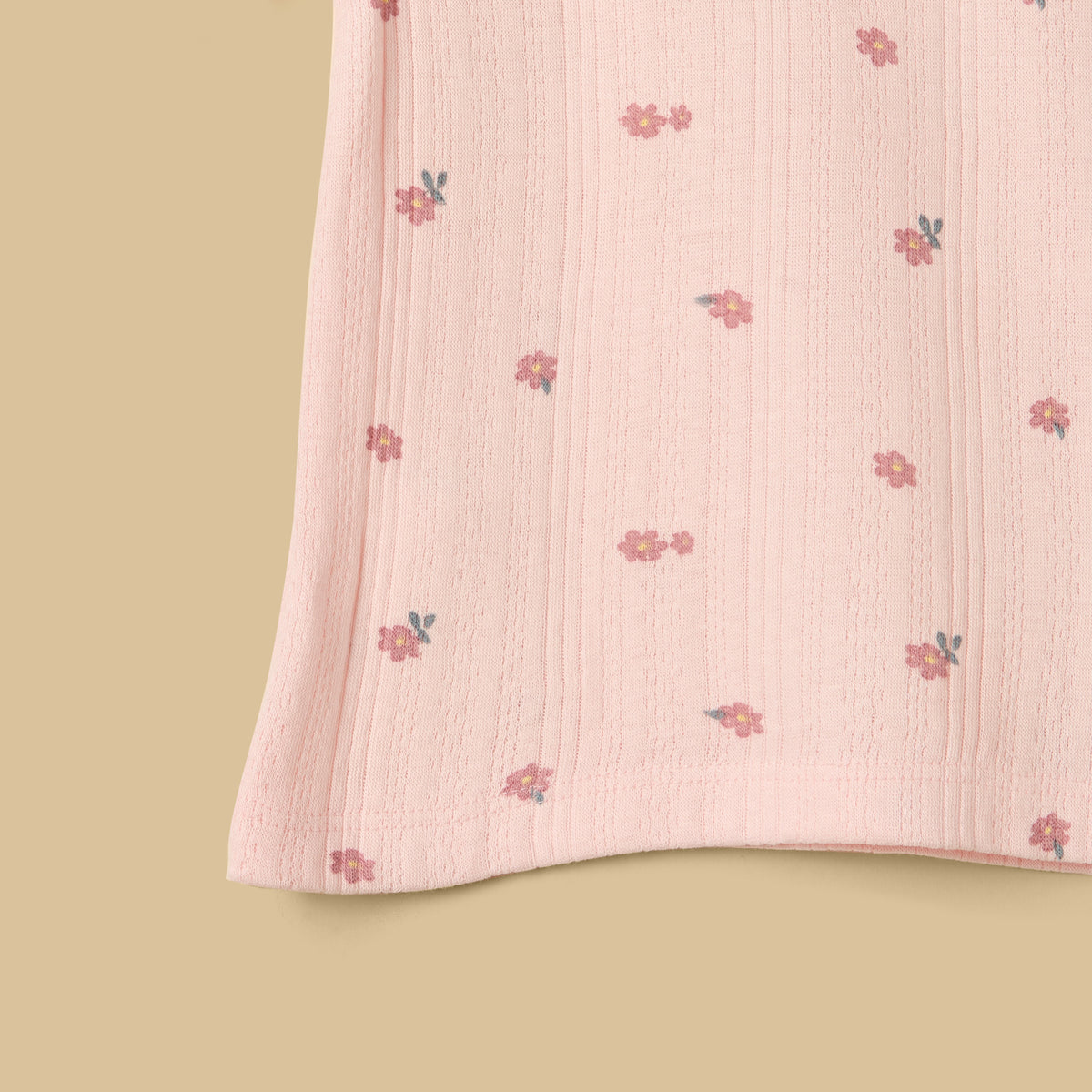 Floral Print Pointelle Cotton Shorts Set