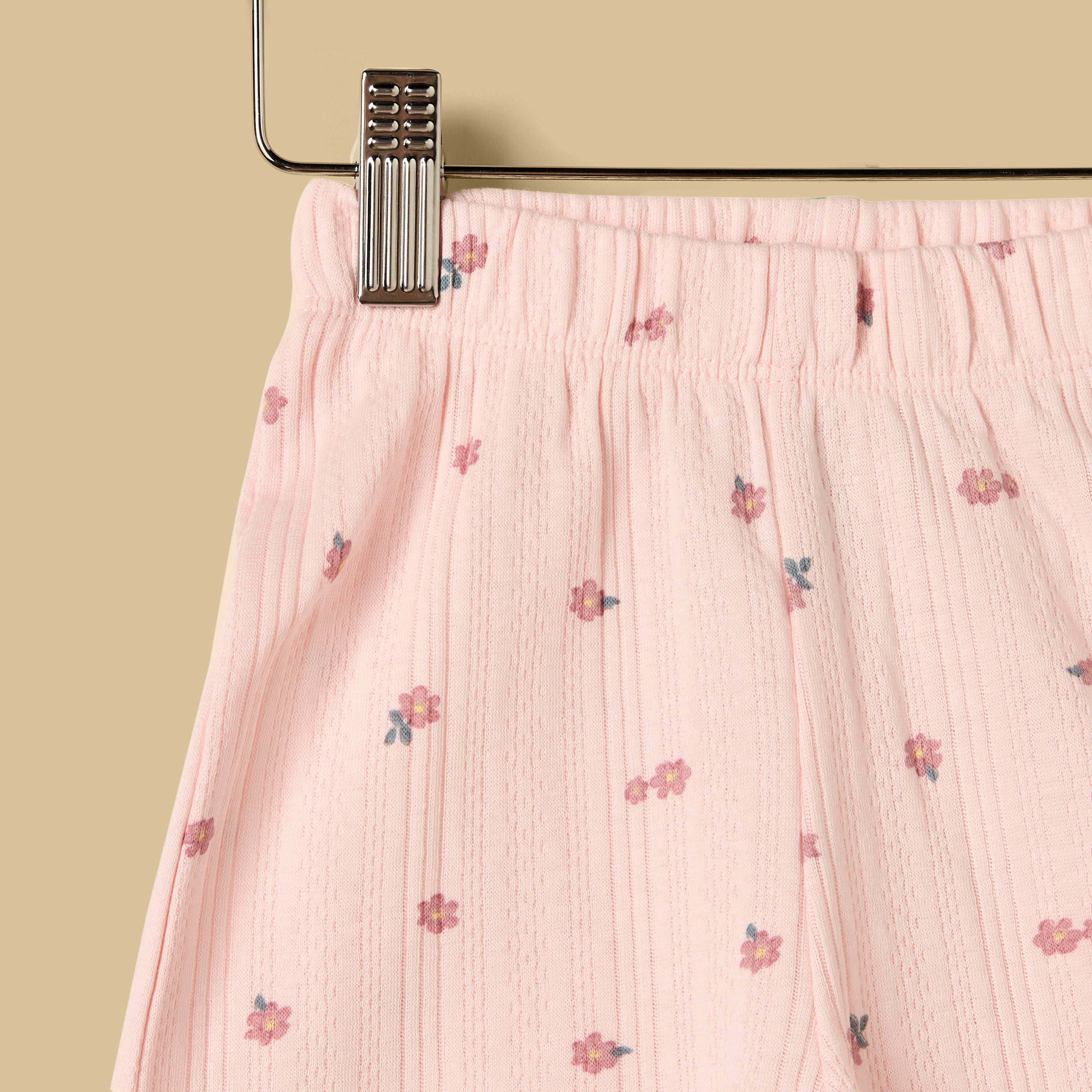 Floral Print Pointelle Cotton Shorts Set