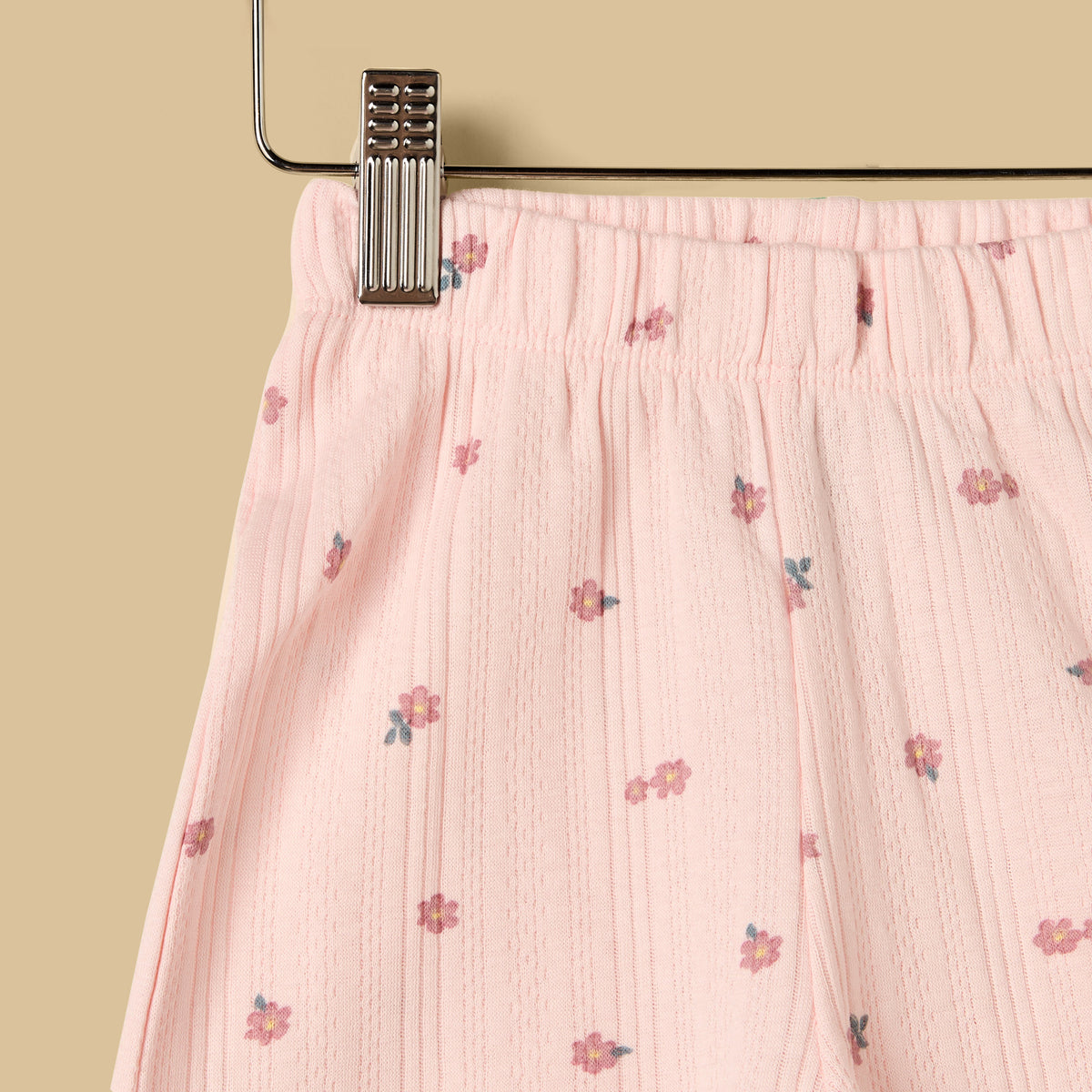 Floral Print Pointelle Cotton Shorts Set