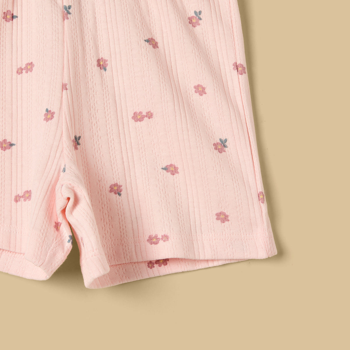 Floral Print Pointelle Cotton Shorts Set