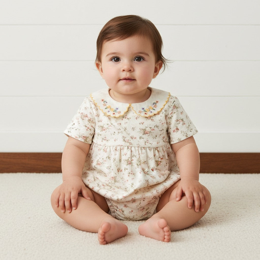 Floral Print Linen Blend Romper with Headband