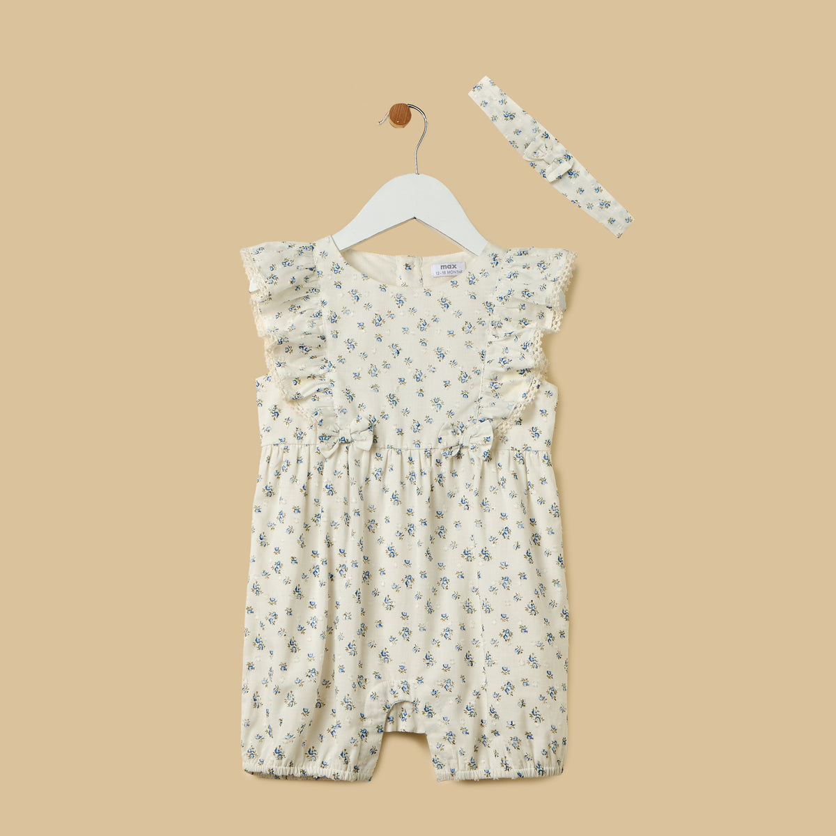 Floral Print Romper with Headband