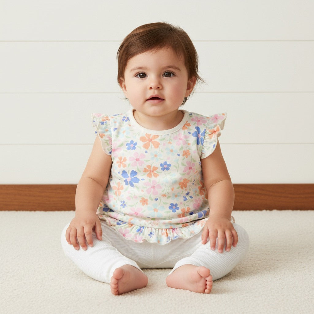 Pack of 3 - Printed Ruffle Trim Cotton Top
