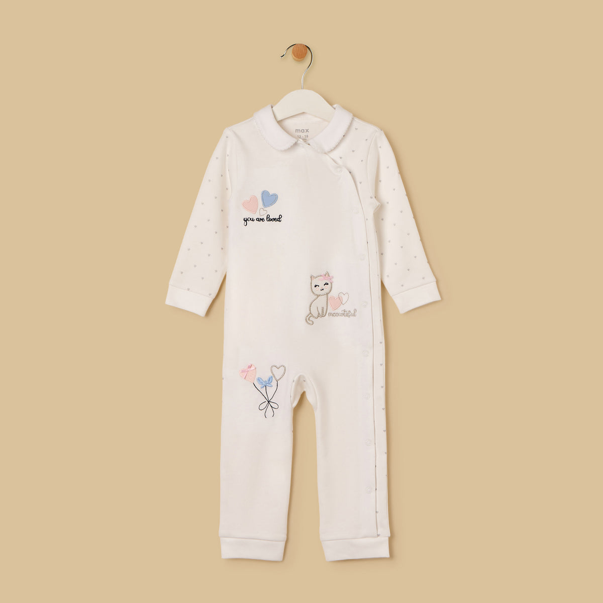 Cat Embroidered Collared Sleepsuit