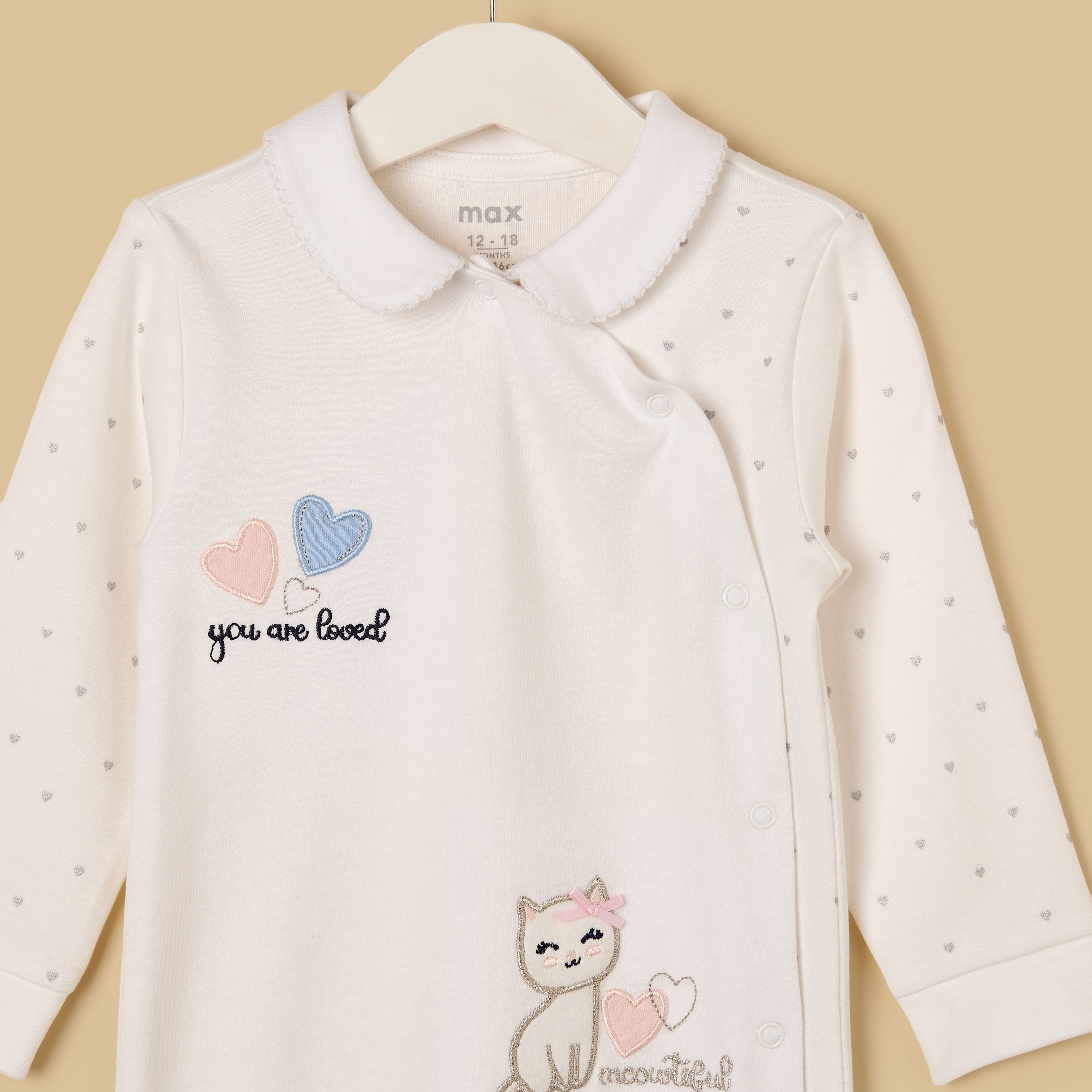 Cat Embroidered Collared Sleepsuit