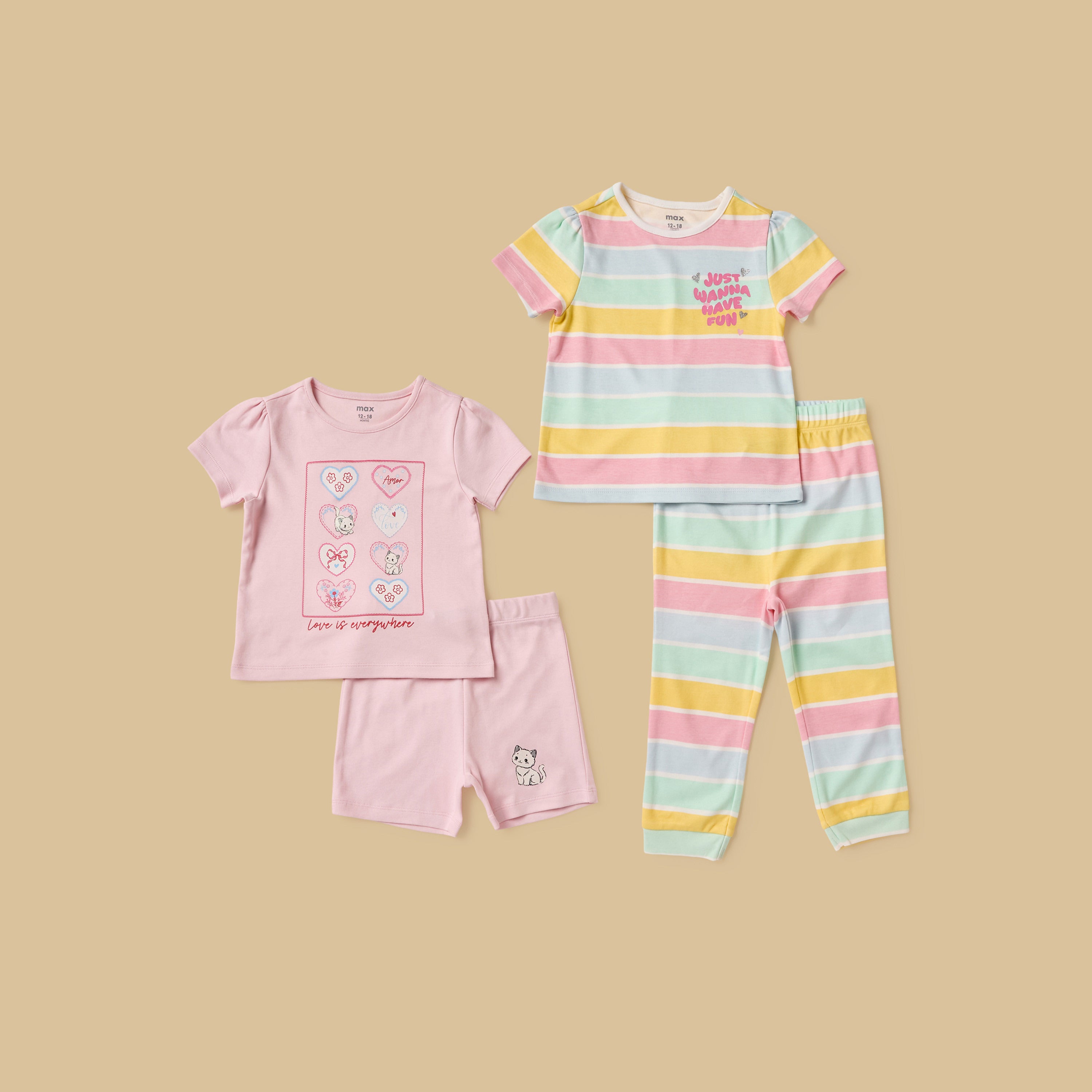 Pack of 2 - Printed Cotton Pyjama Set