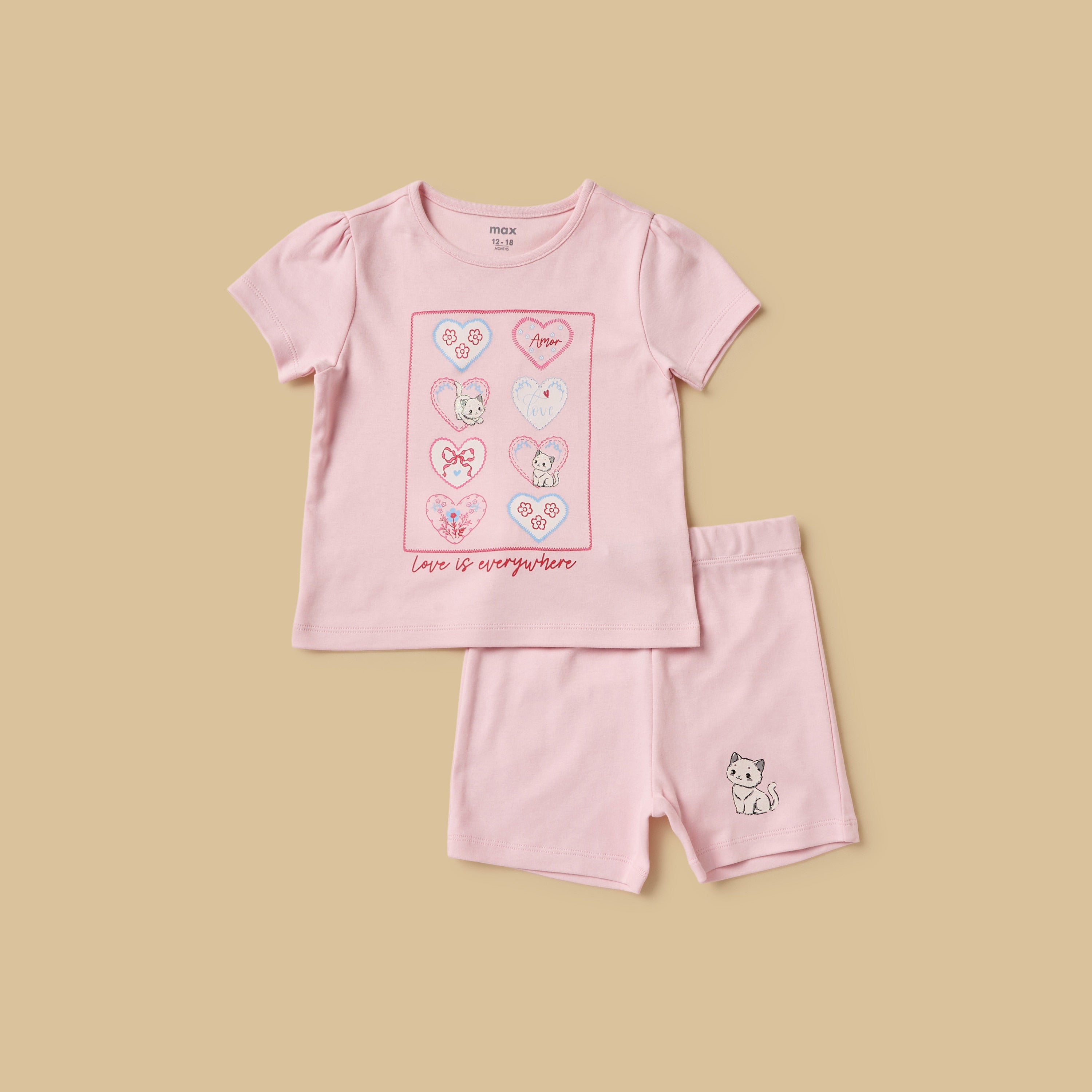 Pack of 2 - Printed Cotton Pyjama Set