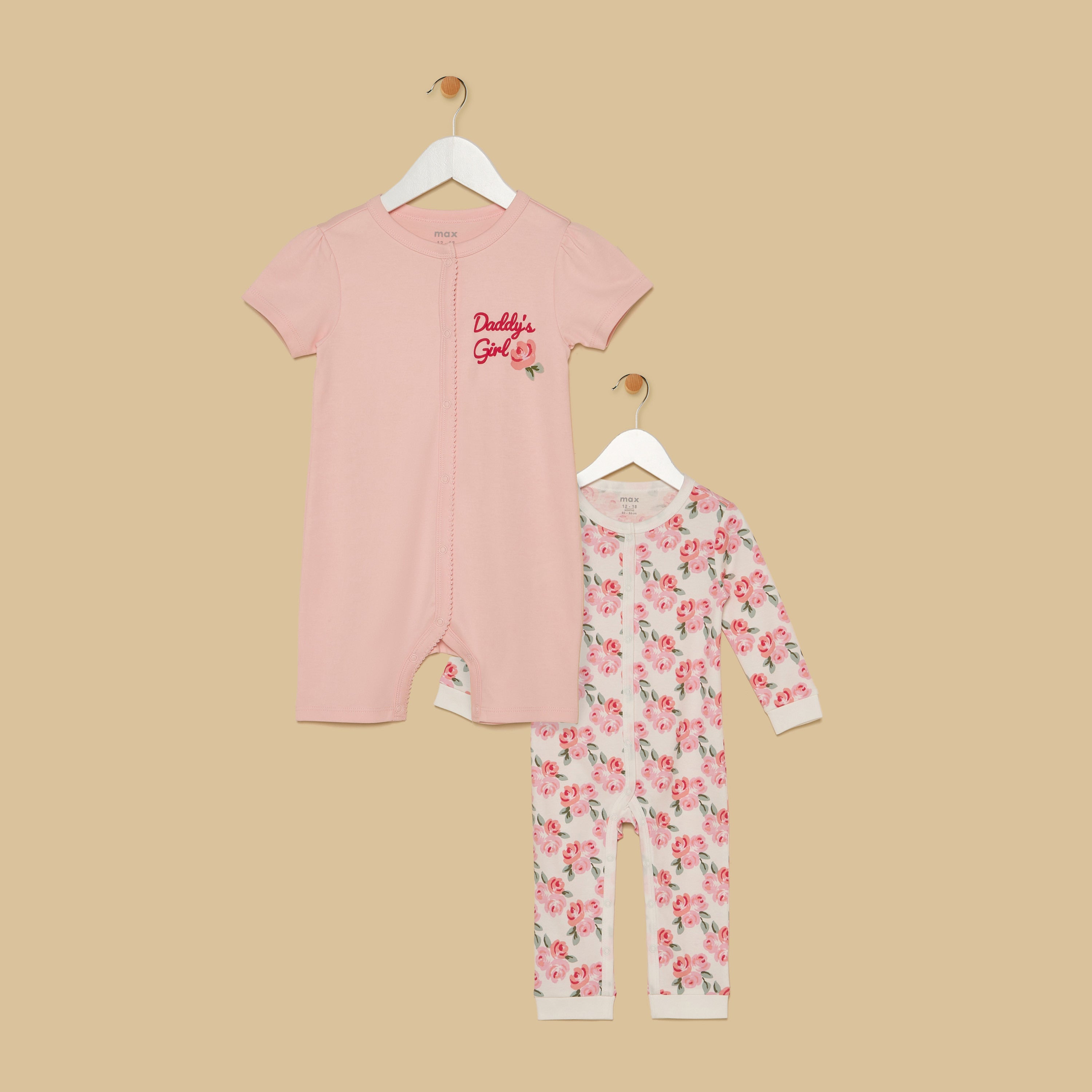 Floral Print Sleepsuit and Romper Set