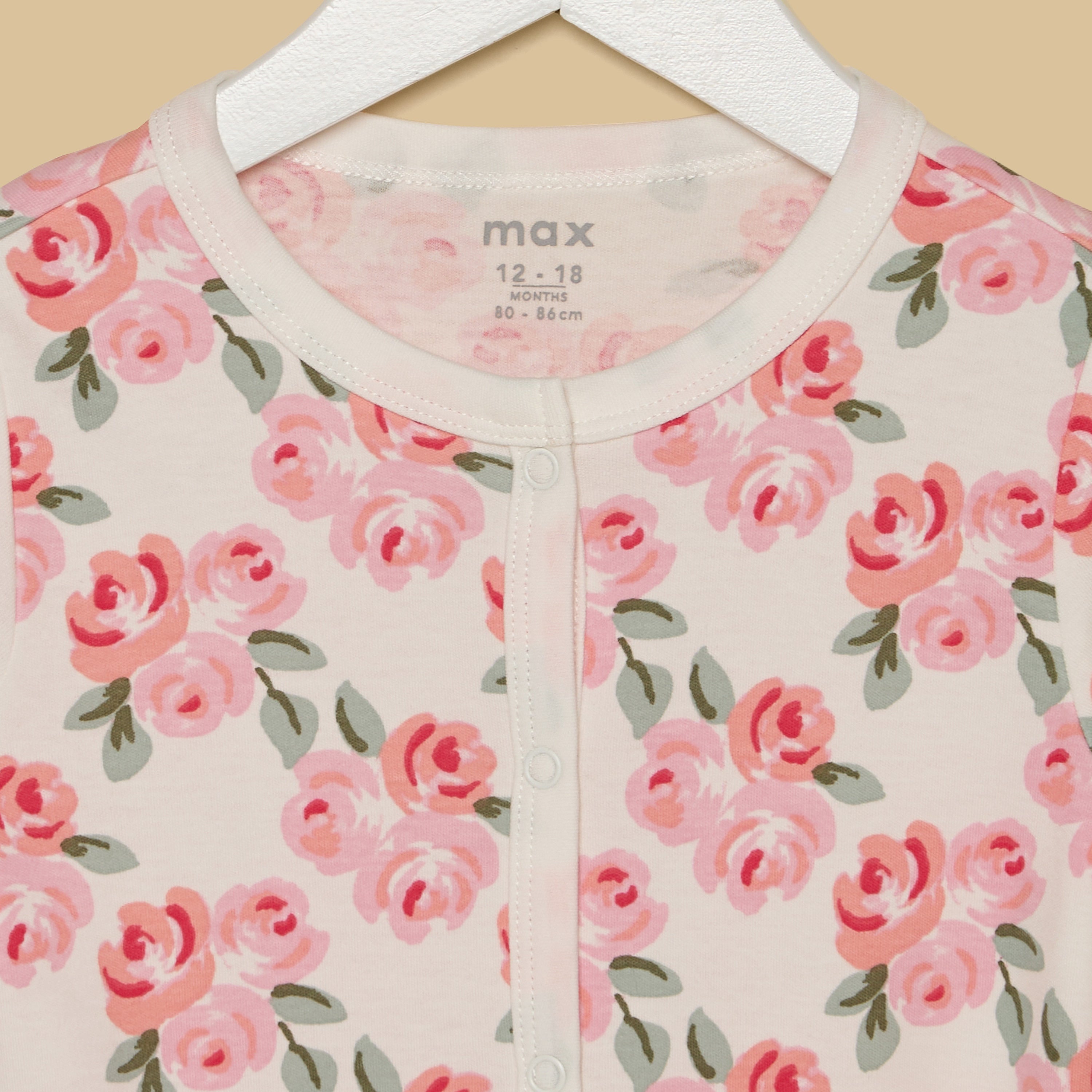 Floral Print Sleepsuit and Romper Set