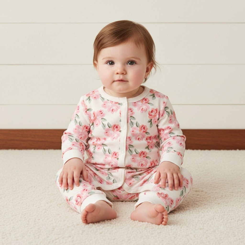 Floral Print Sleepsuit and Romper Set
