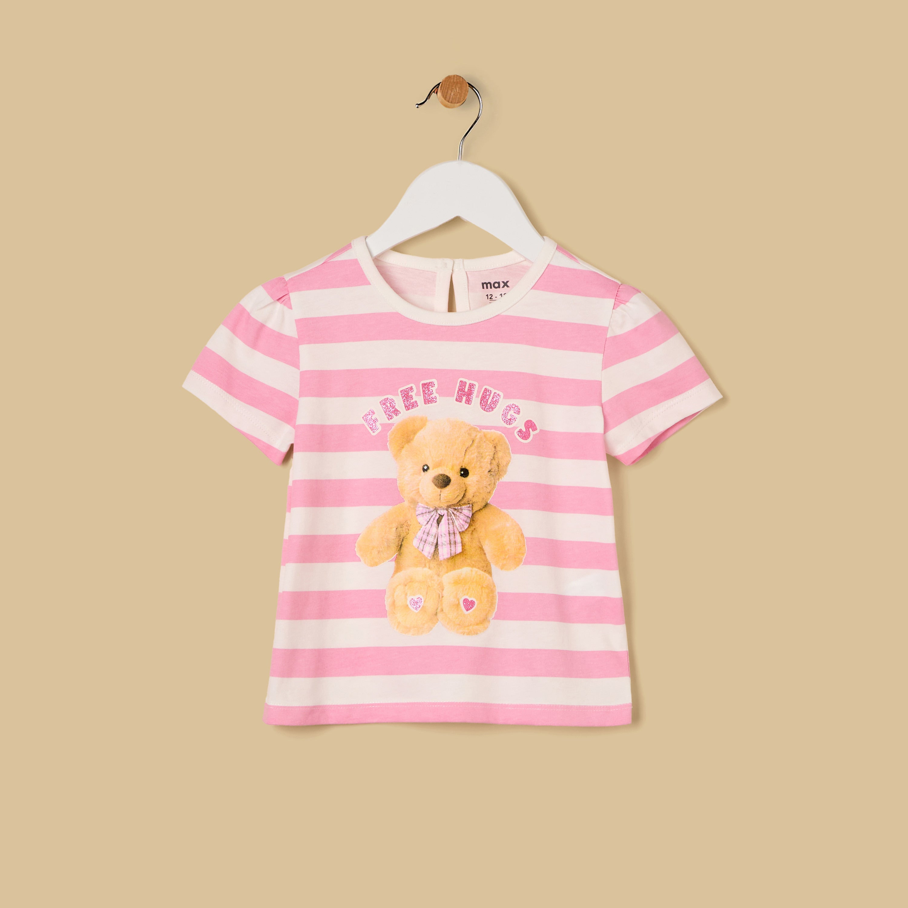 Teddy Bear Print Striped Top - Pink / 12-18 mths
