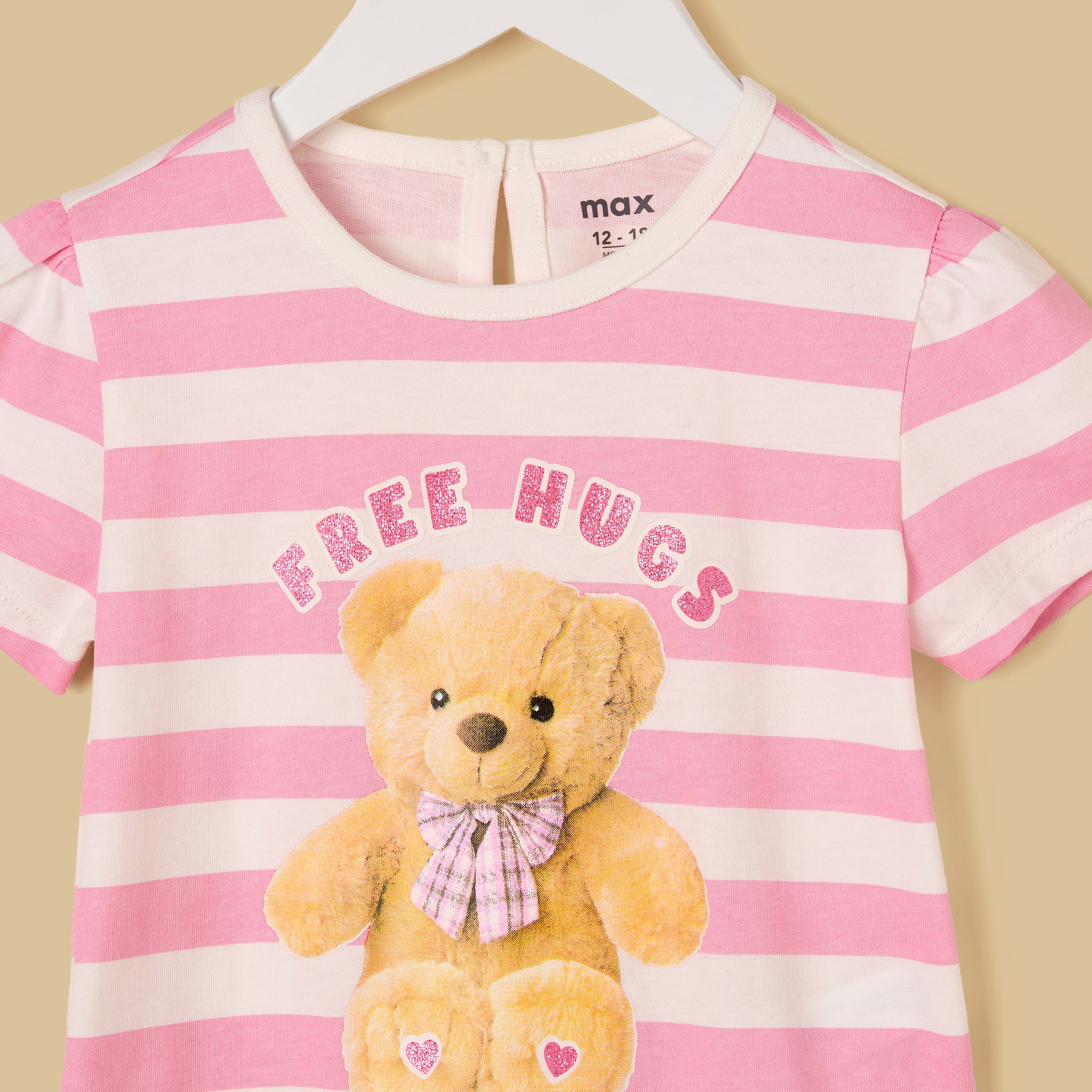 Teddy Bear Print Striped Top