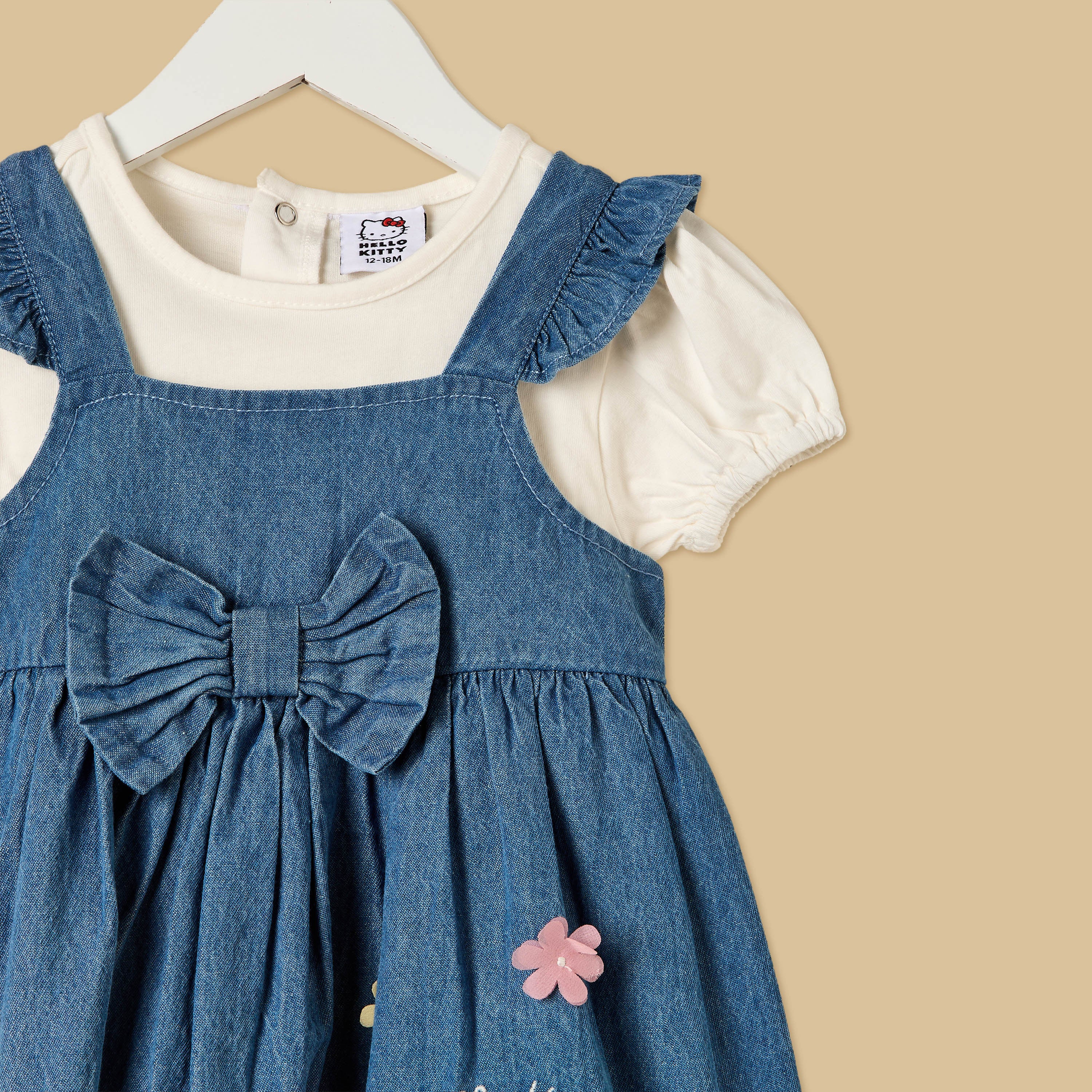 Hello Kitty Print Denim Pinafore and Top Set