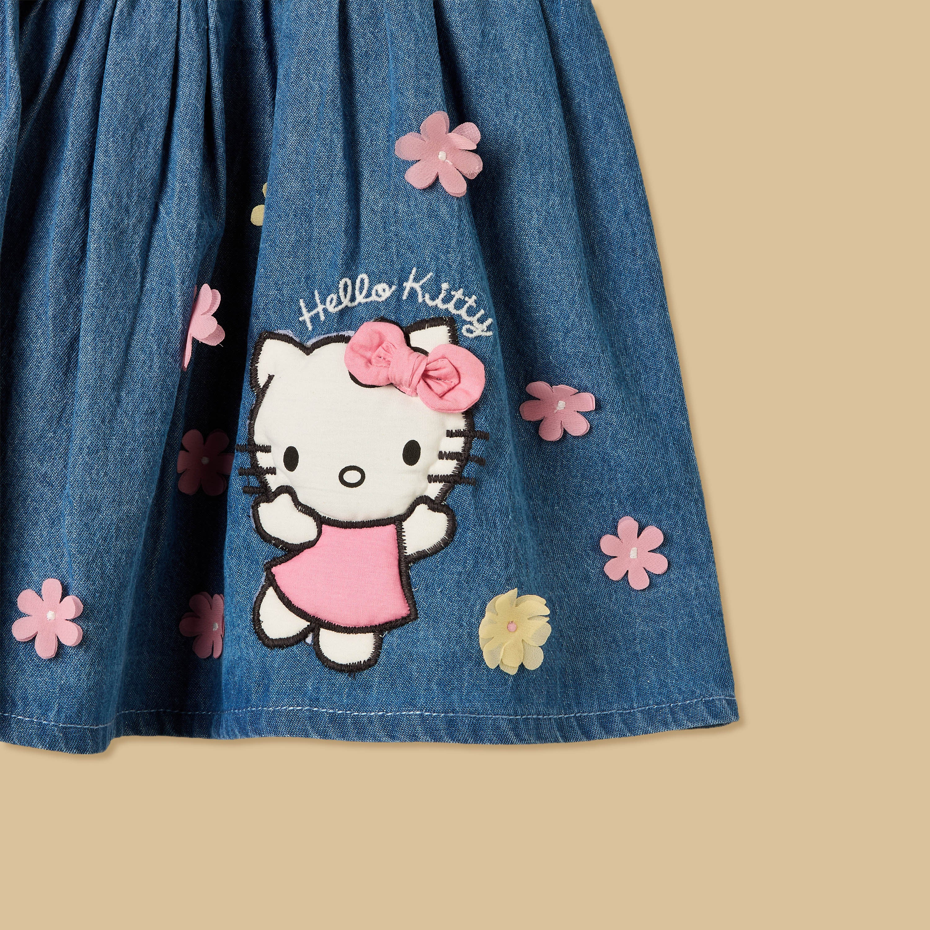 Hello Kitty Print Denim Pinafore and Top Set