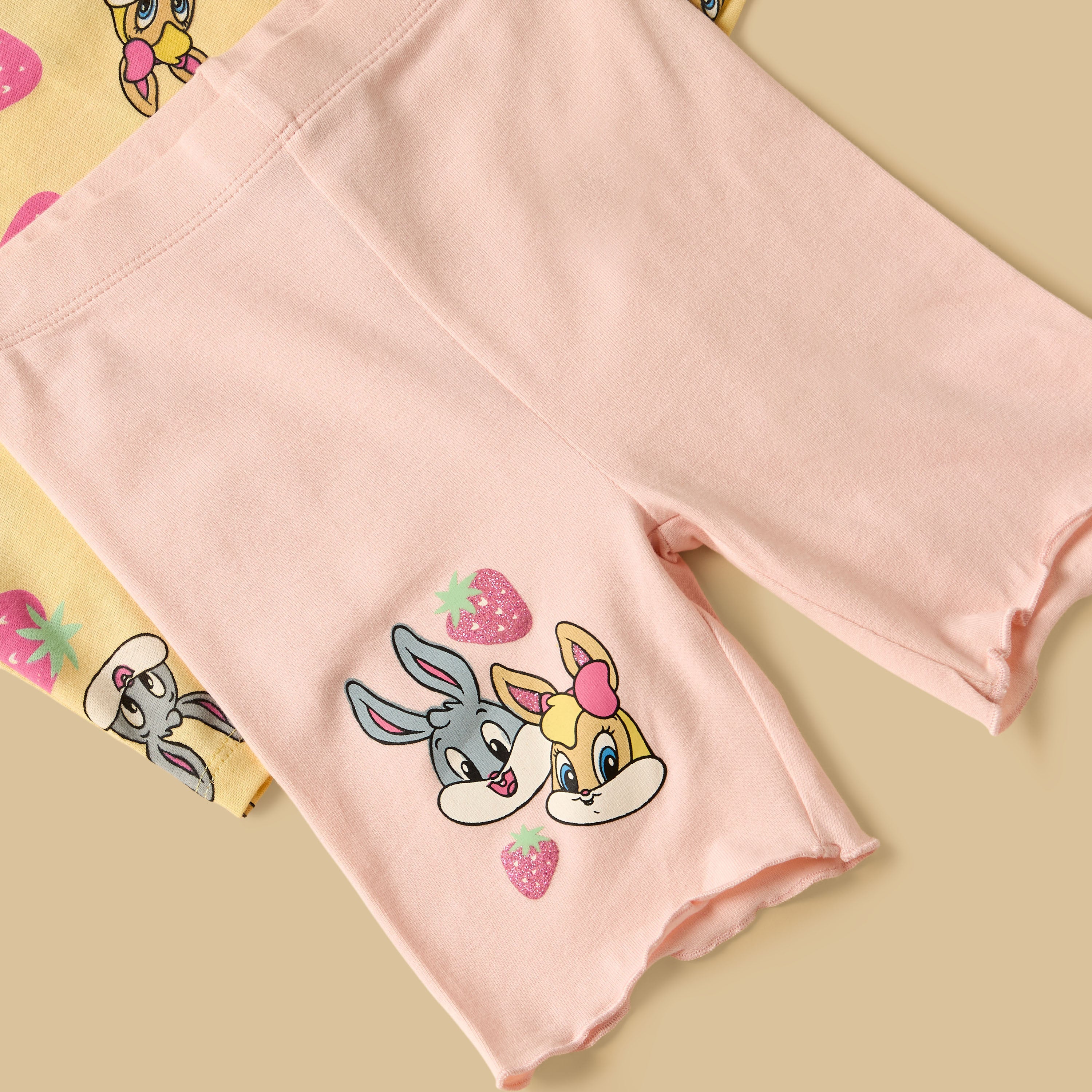 Looney Tunes Print Cotton T-shirt with Shorts and Headband