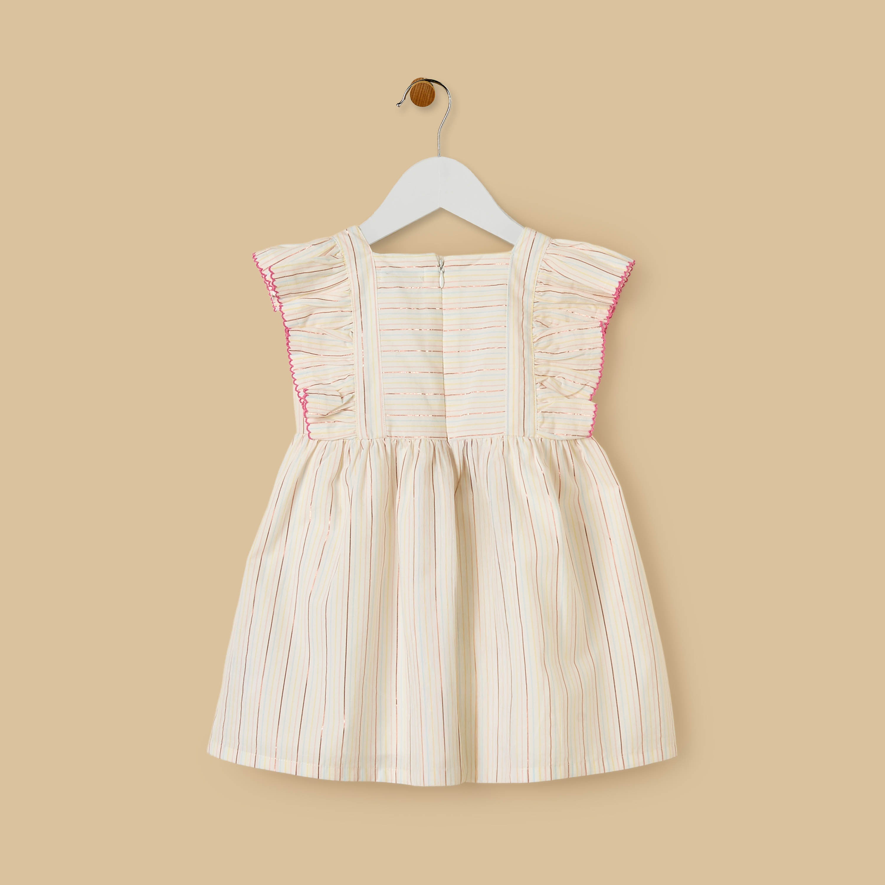 Angel and Stitch Print Striped Ruffle Sleeves Dress