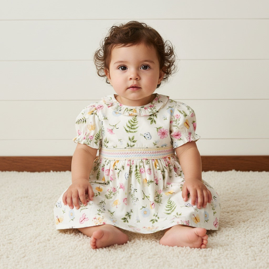 Floral Print Viscose Dress with Bloomers - White / 12-18 mths