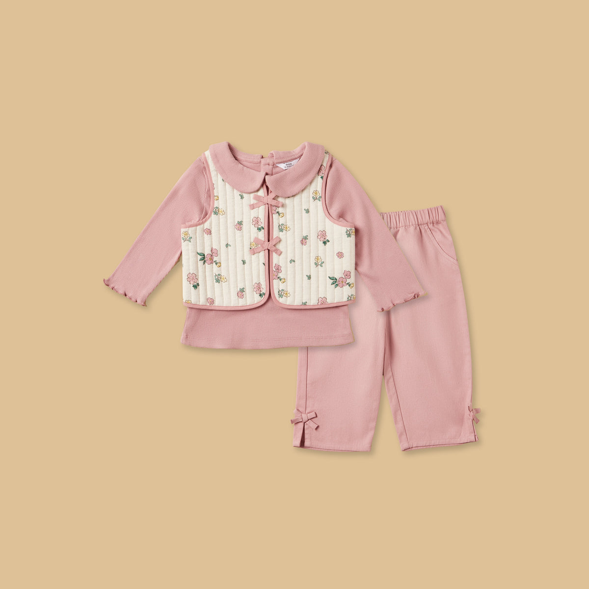 Ribbed Cotton T-shirt with Pants and Printed Jacket
