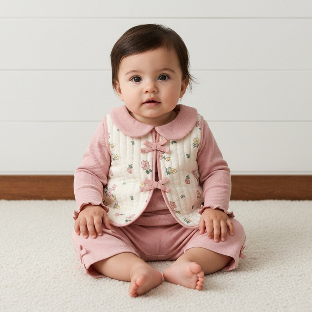 Ribbed Cotton T-shirt with Pants and Printed Jacket