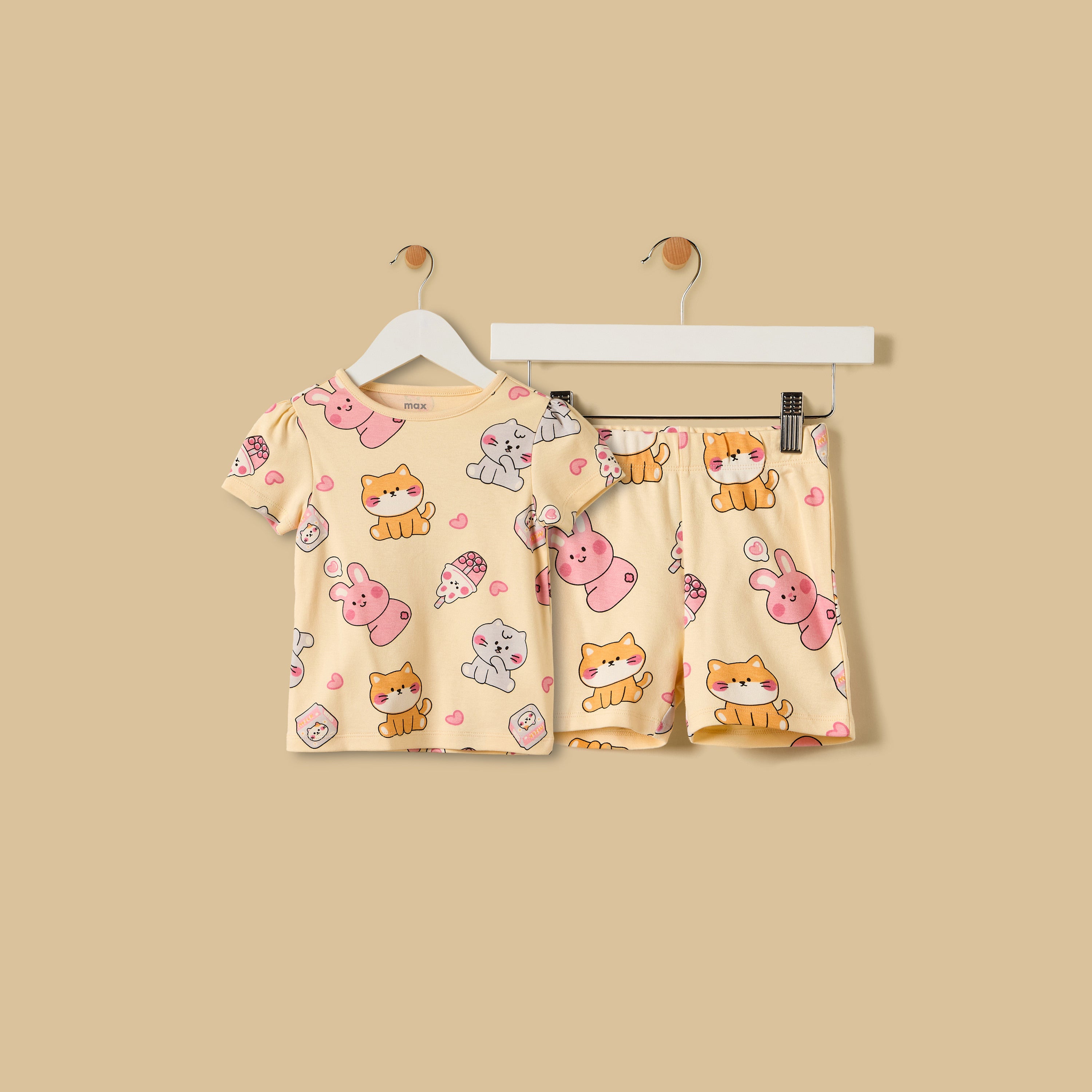 Cat Print Cotton Shorts Set