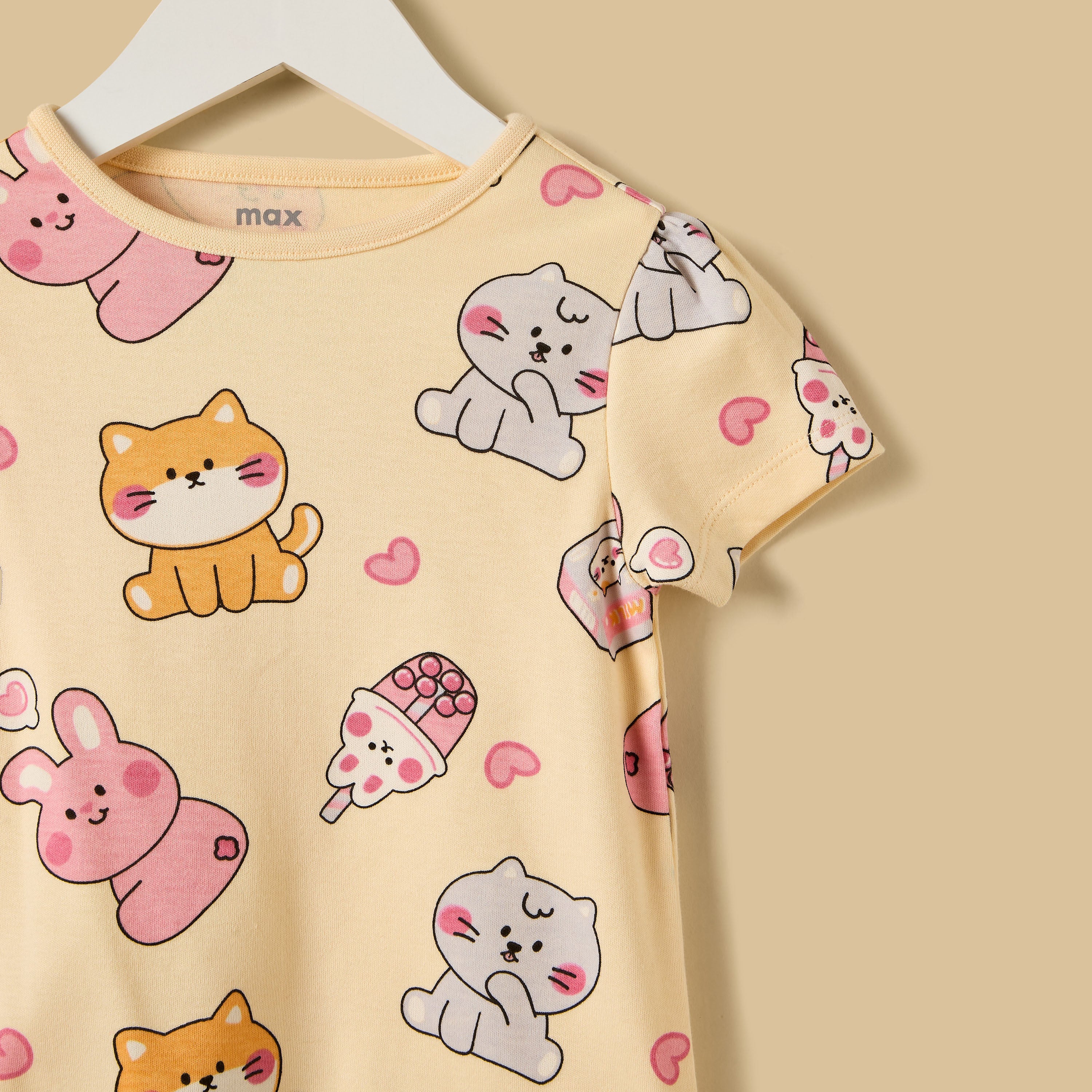 Cat Print Cotton Shorts Set