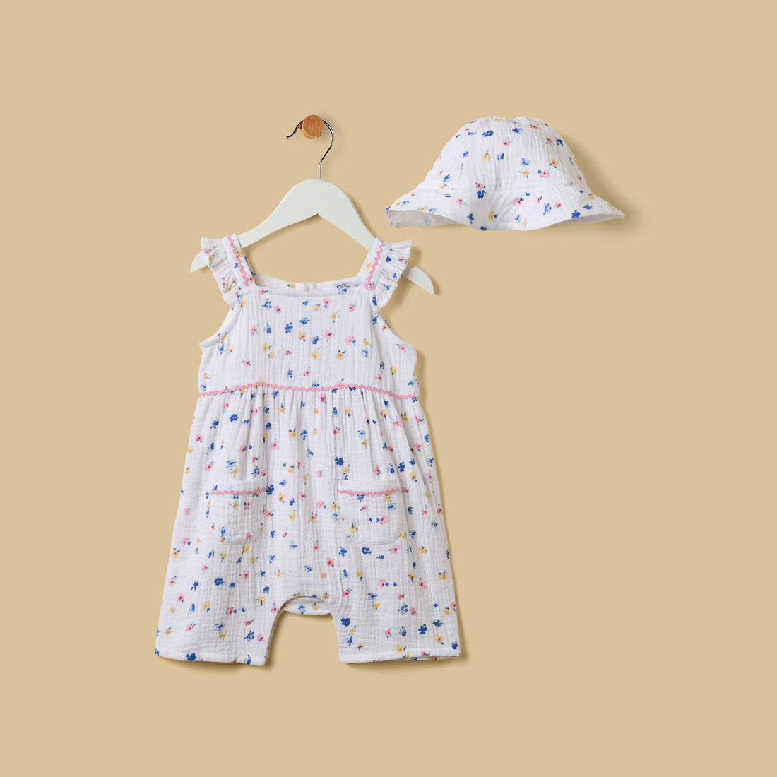 Floral Print Romper and Cap Set