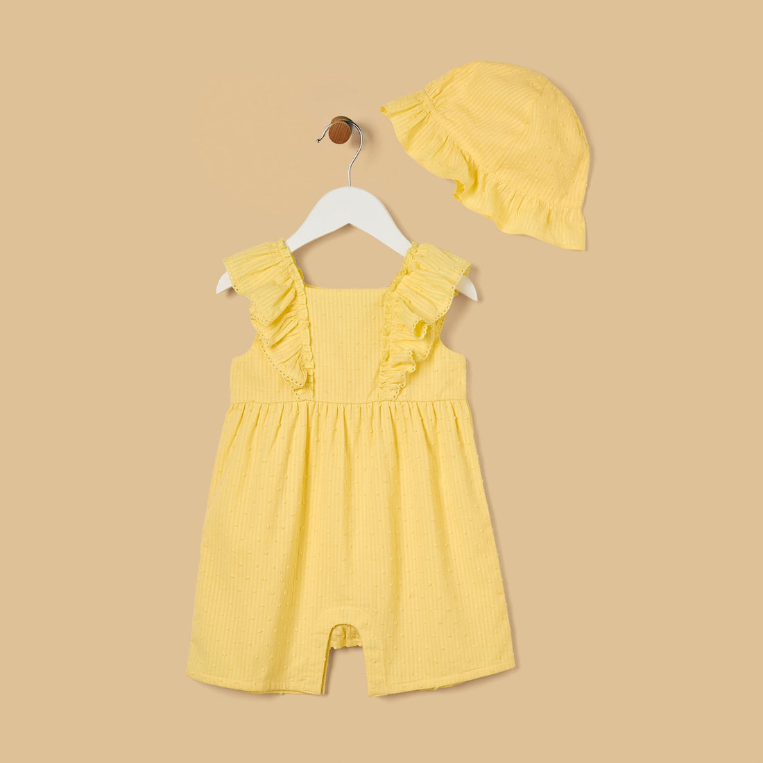 Textured Sleeveless Romper with Cap