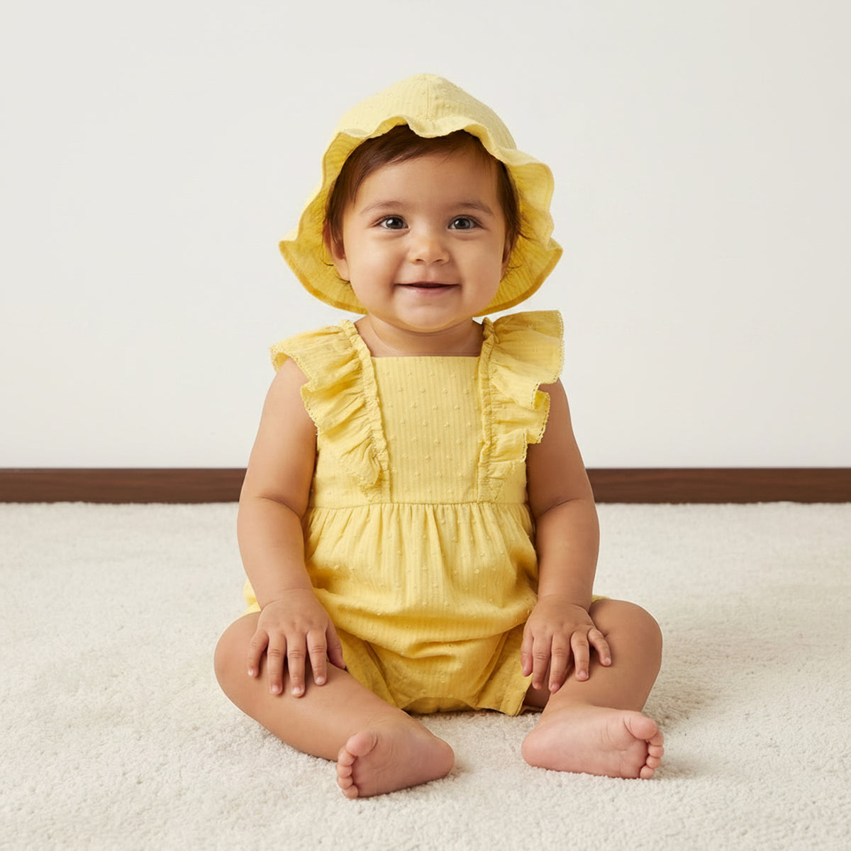 Textured Sleeveless Romper with Cap