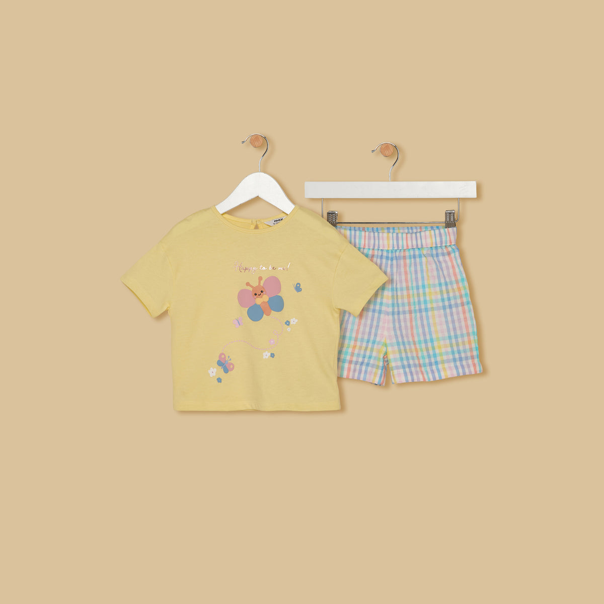 Butterfly Print T-shirt with Checked Shorts