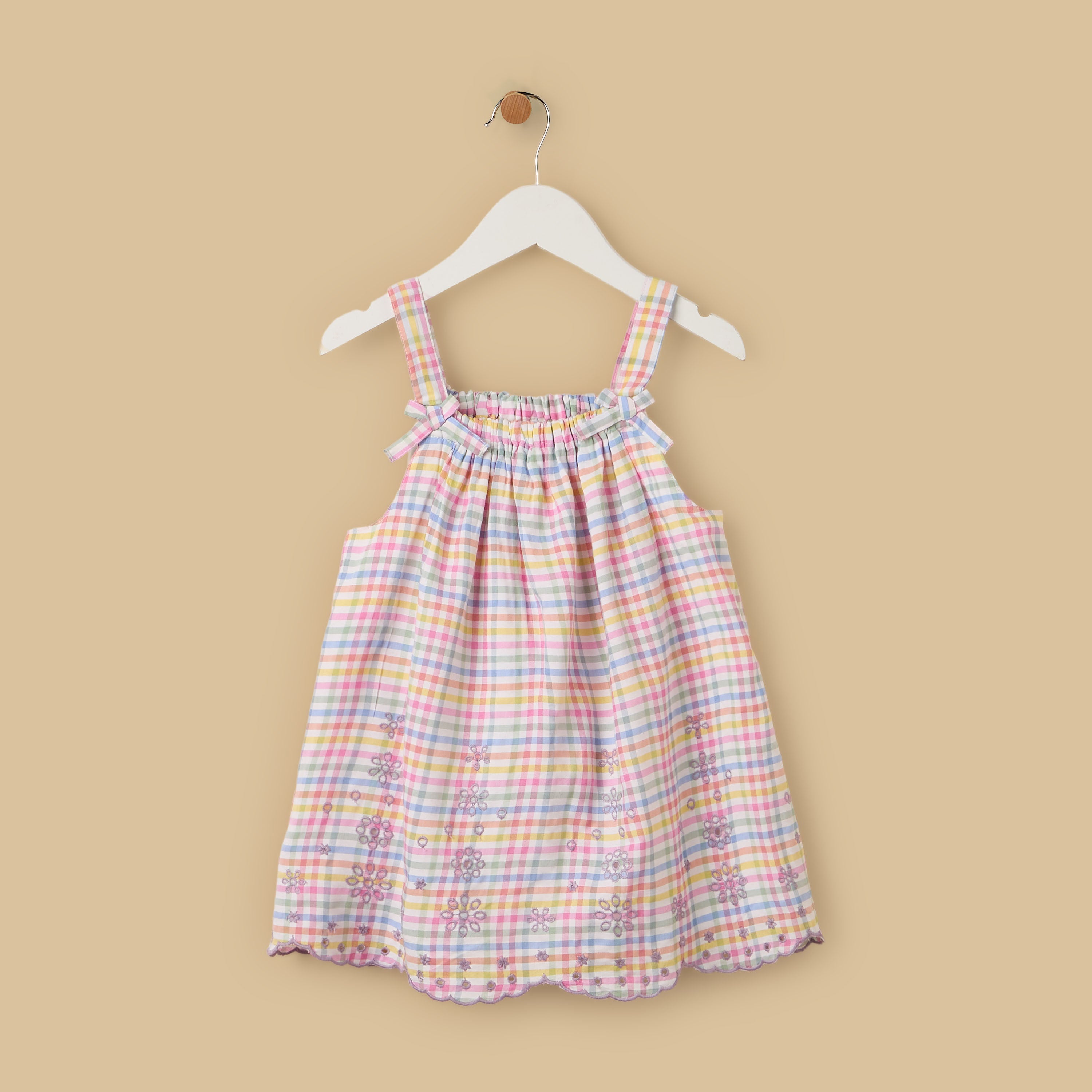Checked Pinafore and Ribbed T-shirt Set