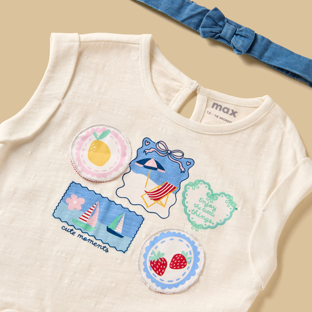 Printed Sleeveless Top with Denim Shorts and Headband