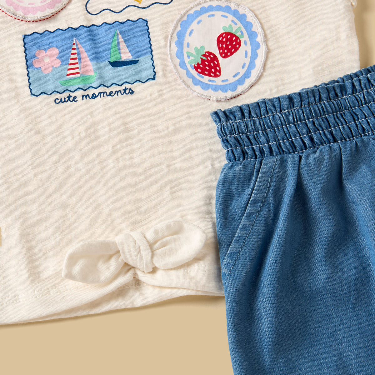 Printed Sleeveless Top with Denim Shorts and Headband