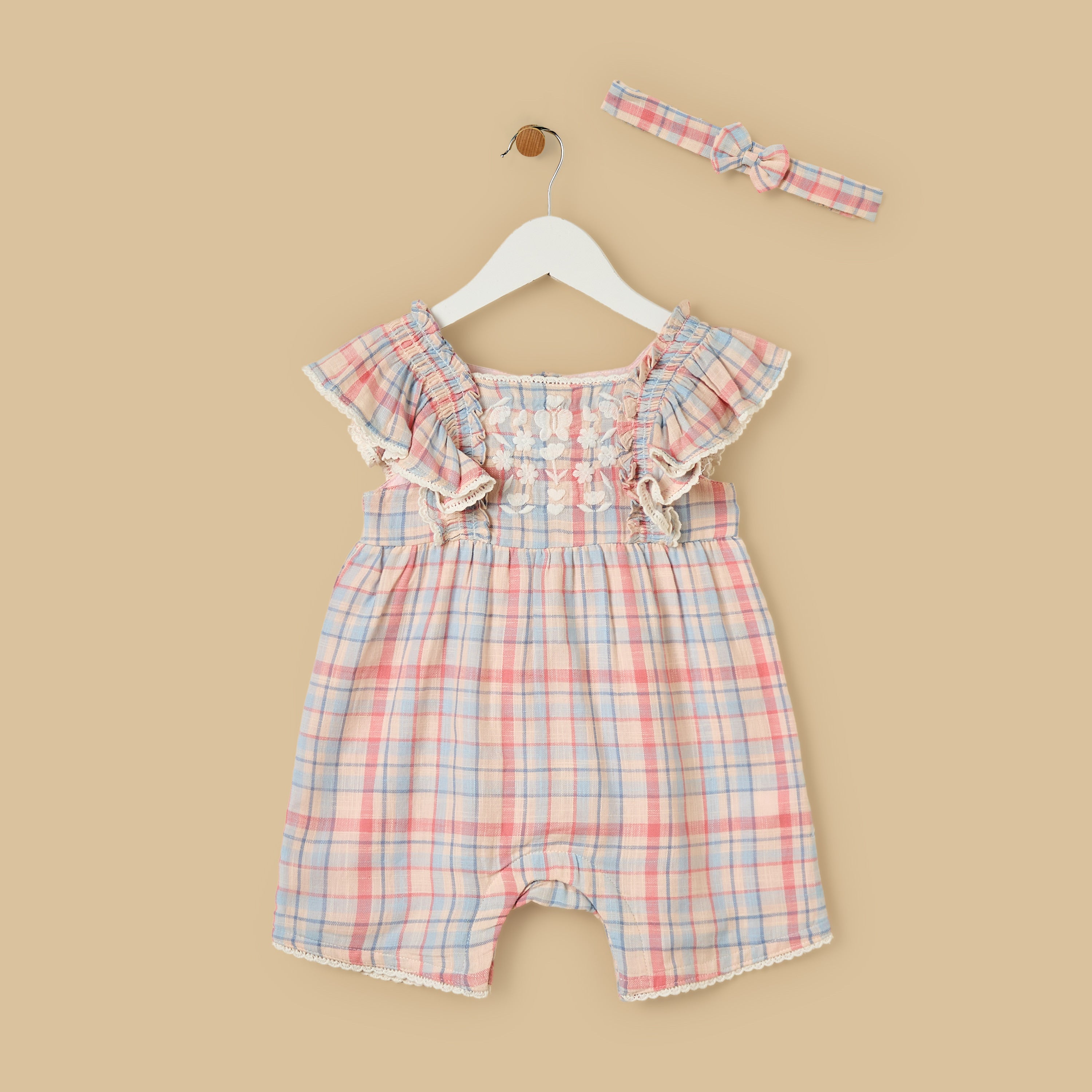 Checked Playsuit with Headband