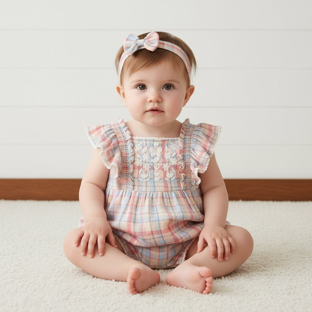Checked Playsuit with Headband