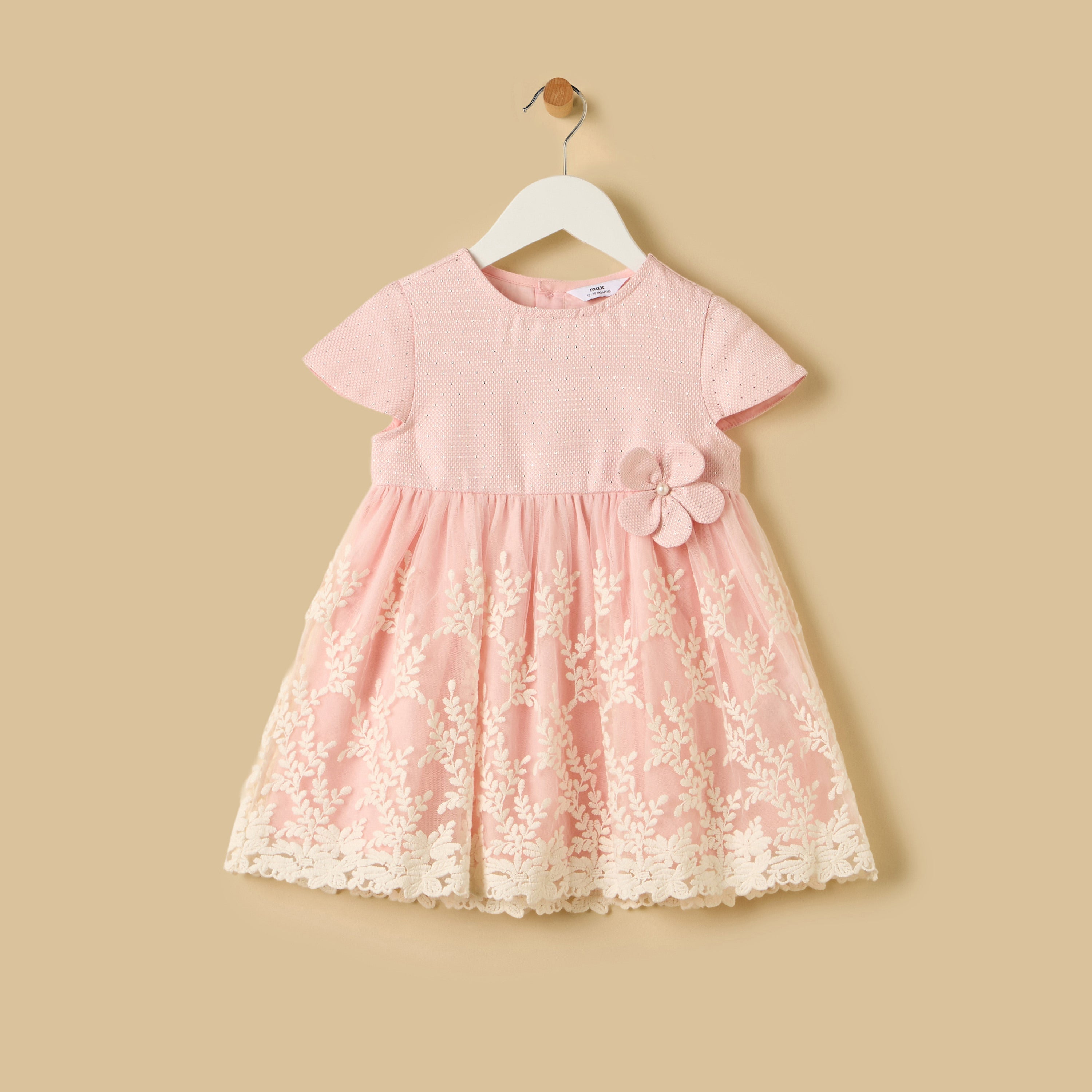 Embroidered Mesh Overlay Dress