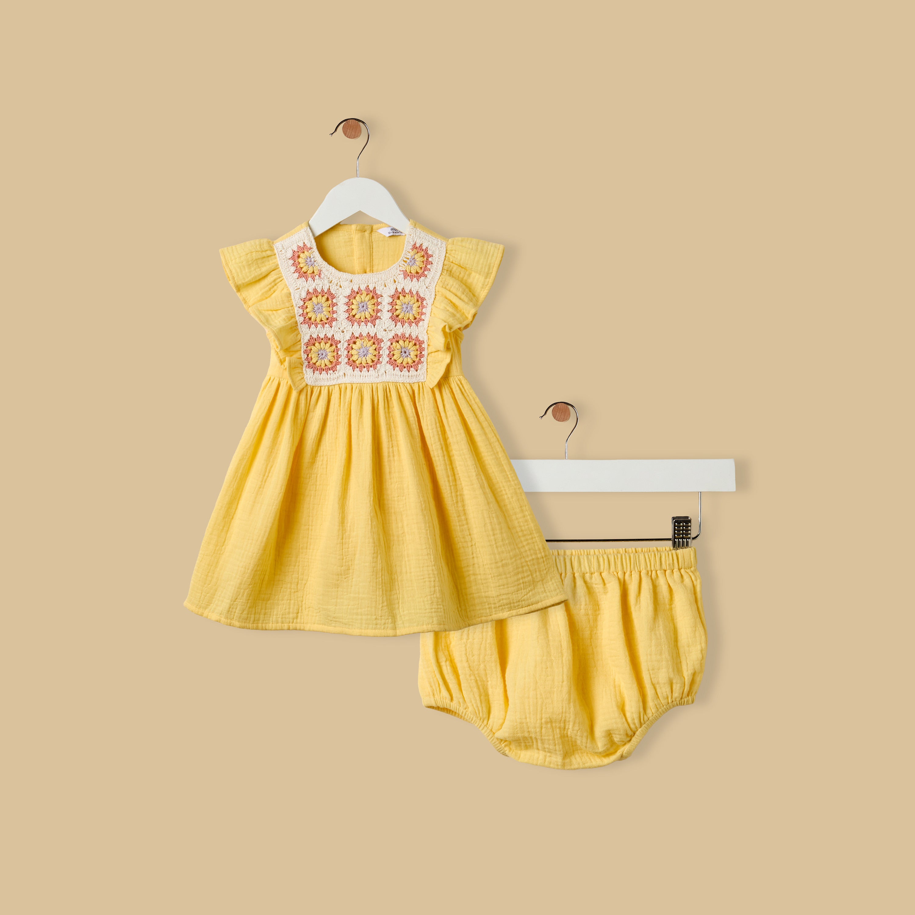 Crochet Detail Double Gauze Dress with Bloomers
