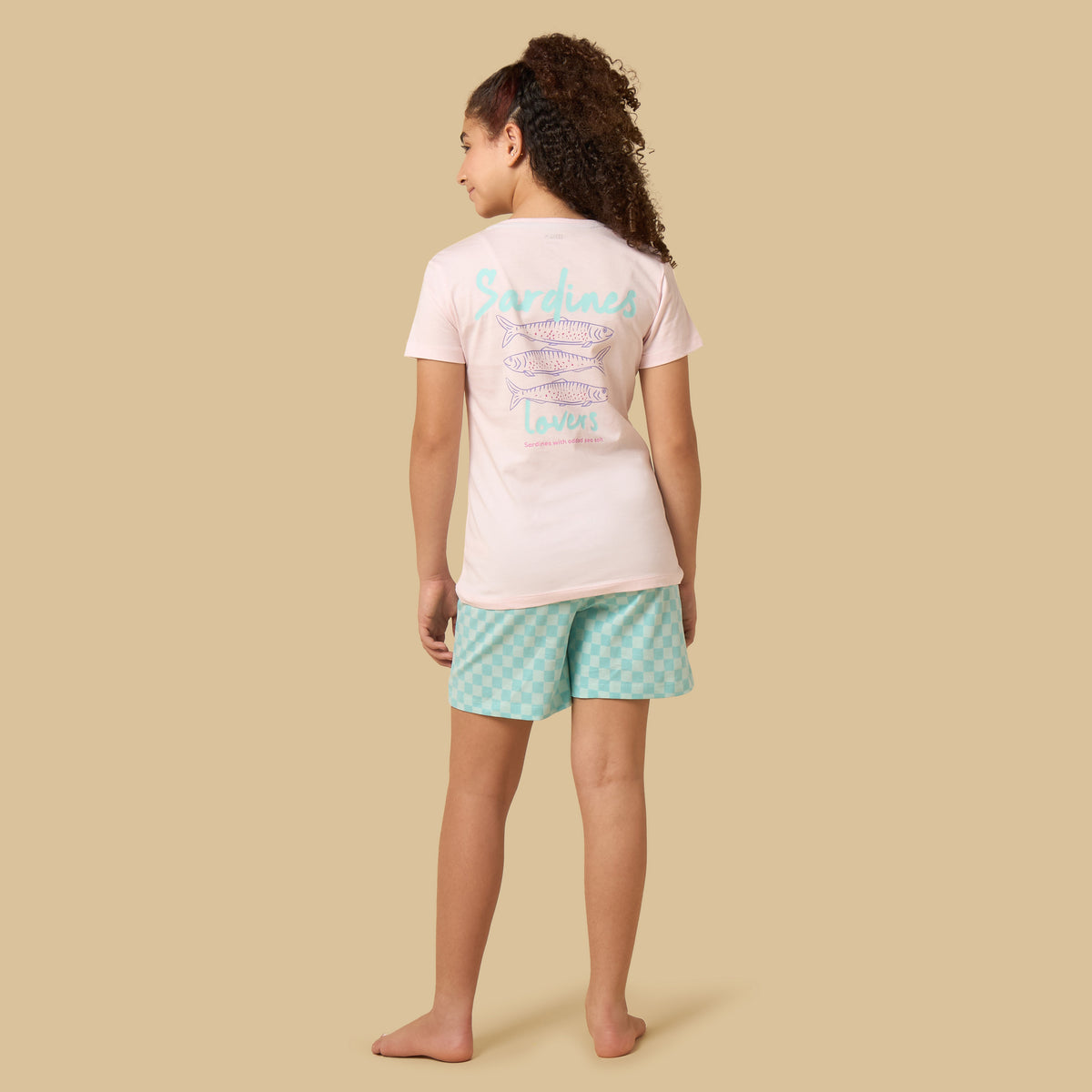 Sardine Print Checked Shorts Set