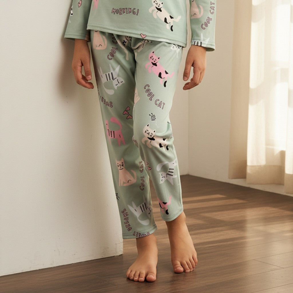 Cat Print Cotton Pyjama Set