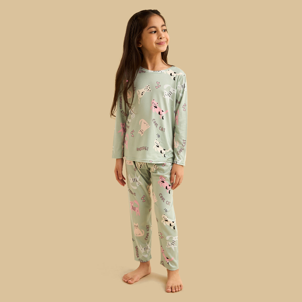 Cat Print Cotton Pyjama Set