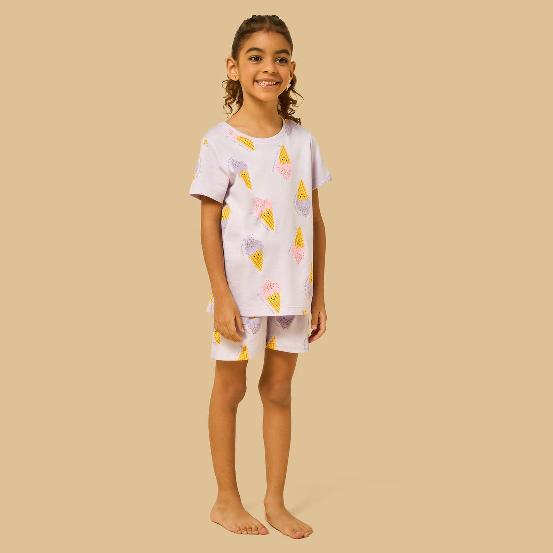 Ice Cream Print Shorts Set - Purple / 5-6 yrs