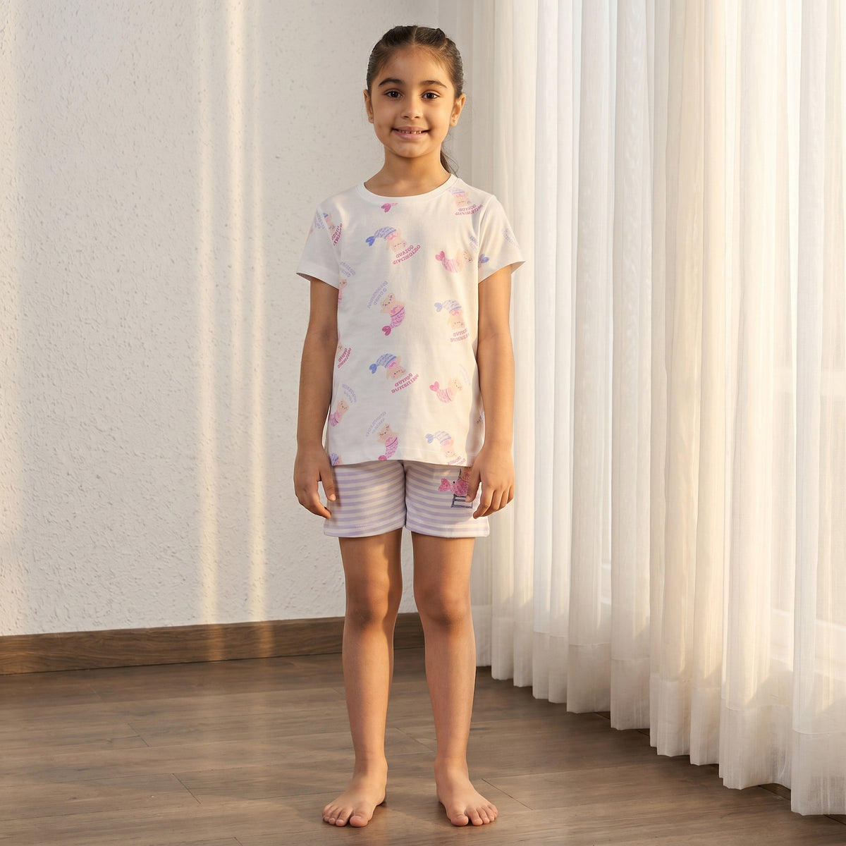 Pack of 2 - Mermaid Print Cotton Shorts Set