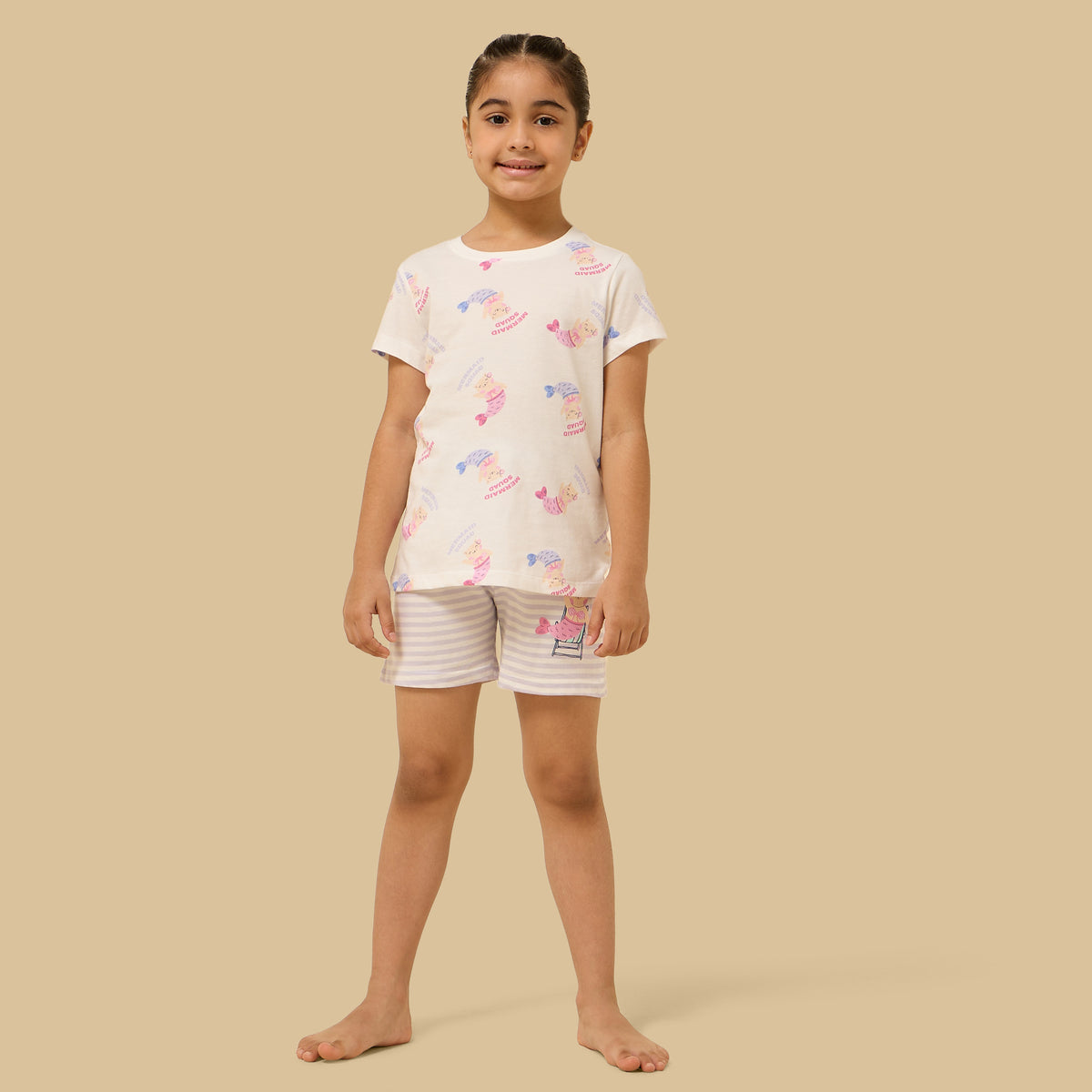 Pack of 2 - Mermaid Print Cotton Shorts Set
