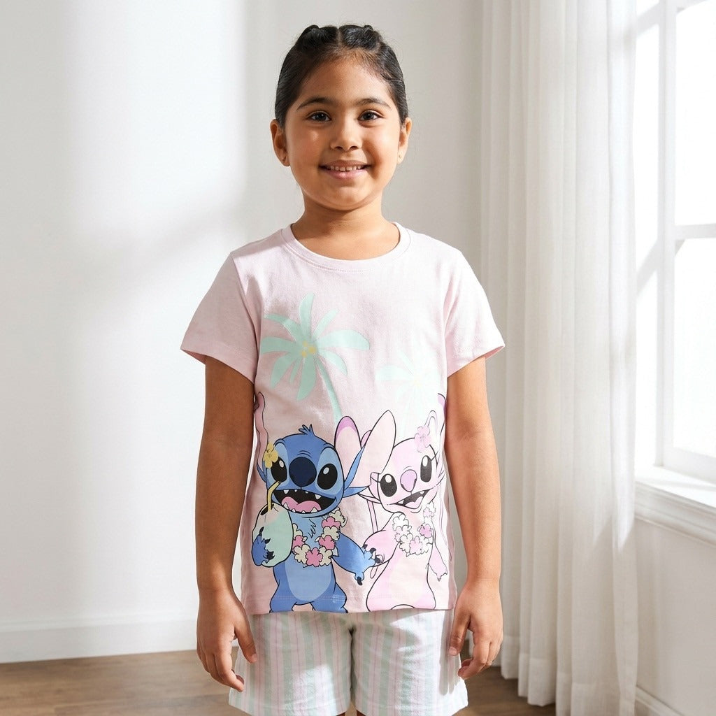 Pack of 2 - Stitch and Angel Print Cotton Pyjama Set