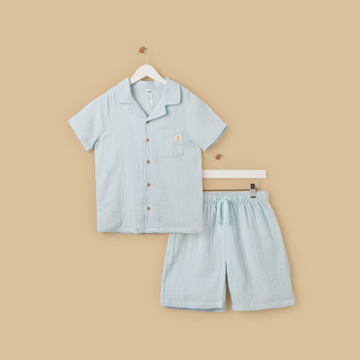 Textured Double Gauze Cotton Shorts Set
