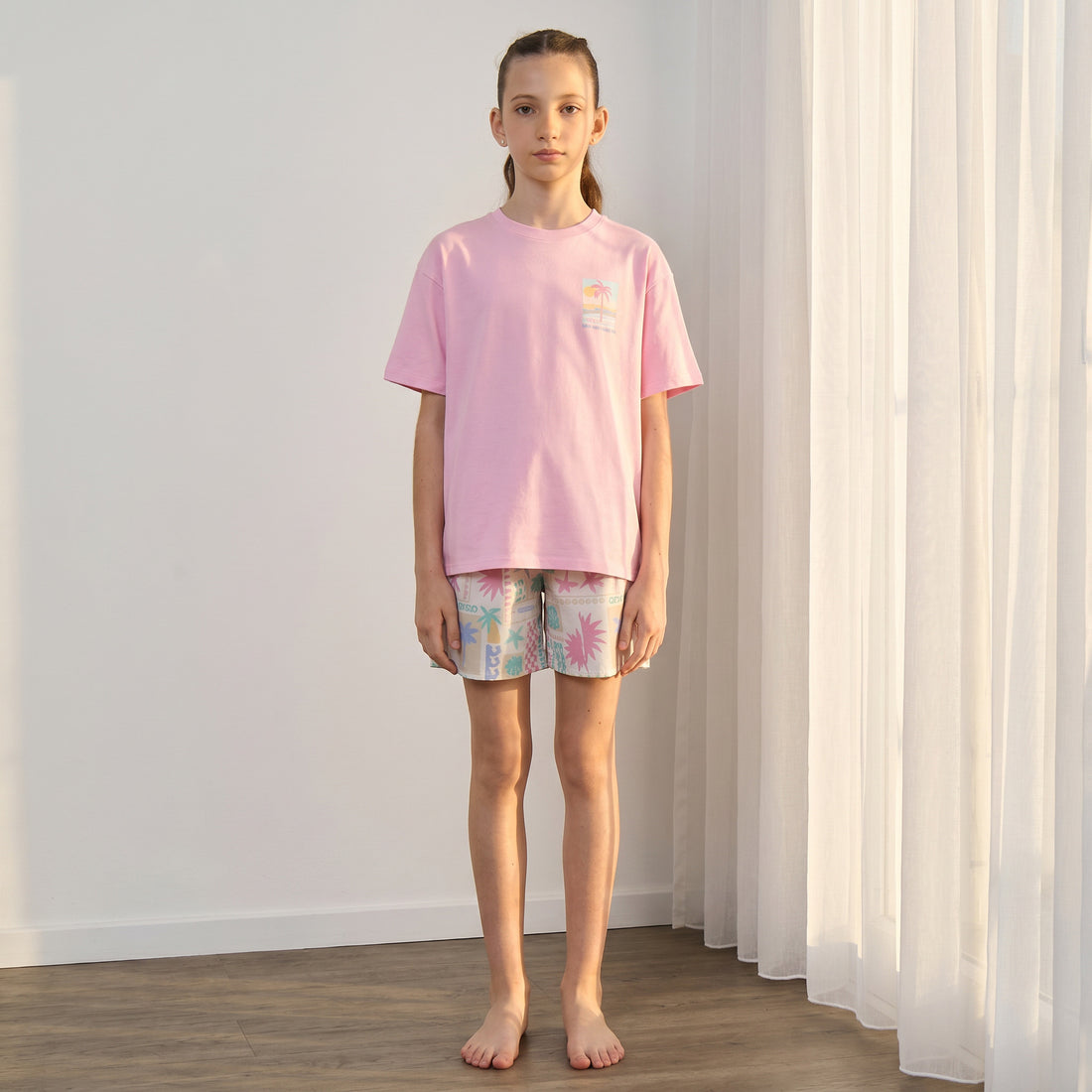 Tropical Print Shorts Set - Pink / 11-12 yrs