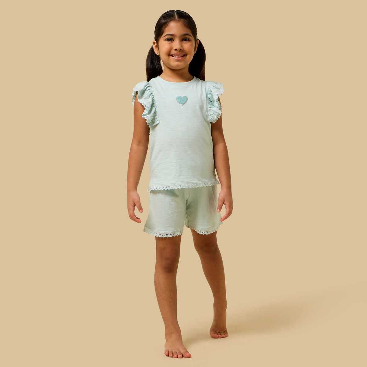 Schiffli Detail Shorts Set